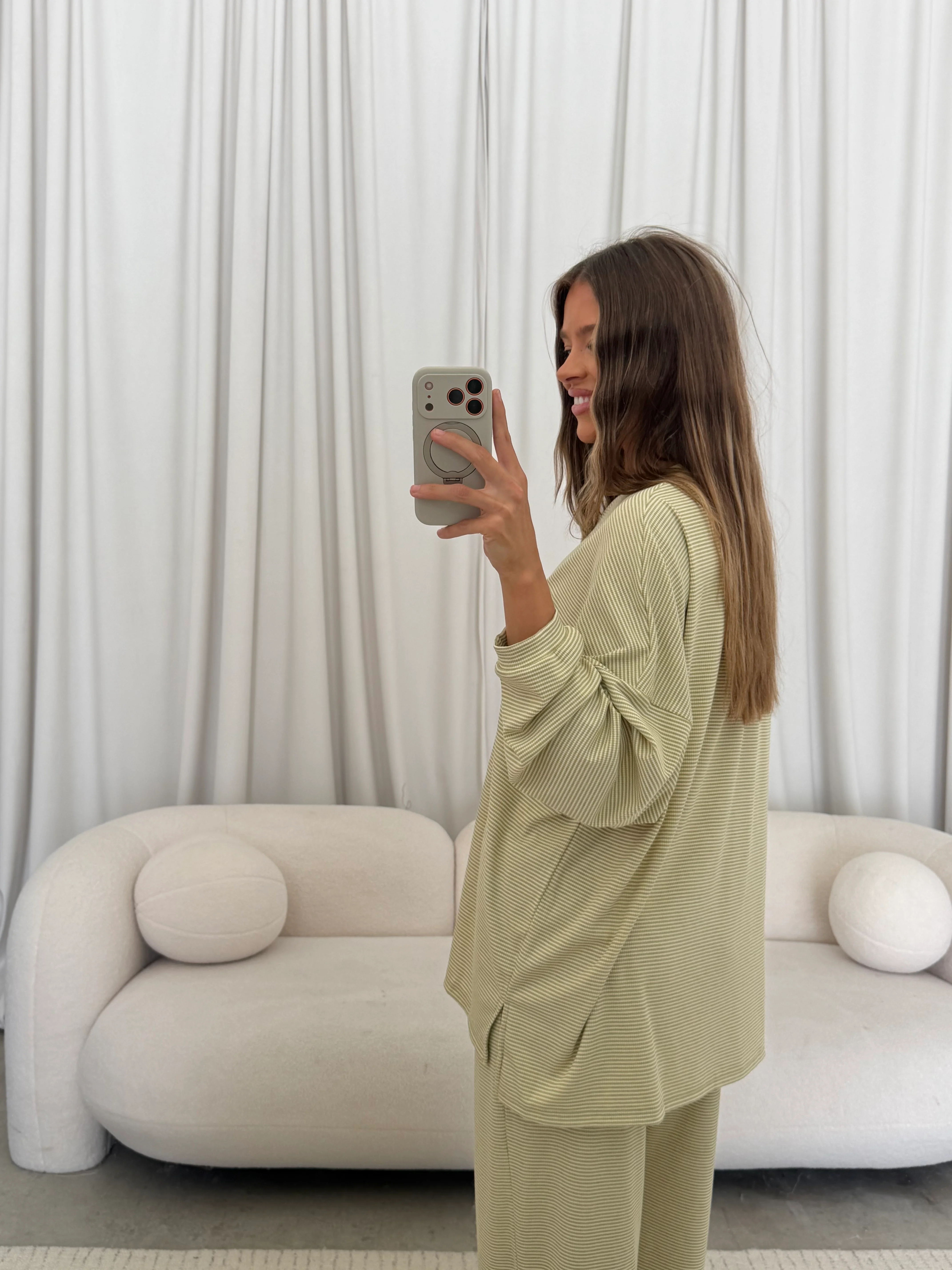 Cindy Striped Ribbed Top in Sage - Image 5