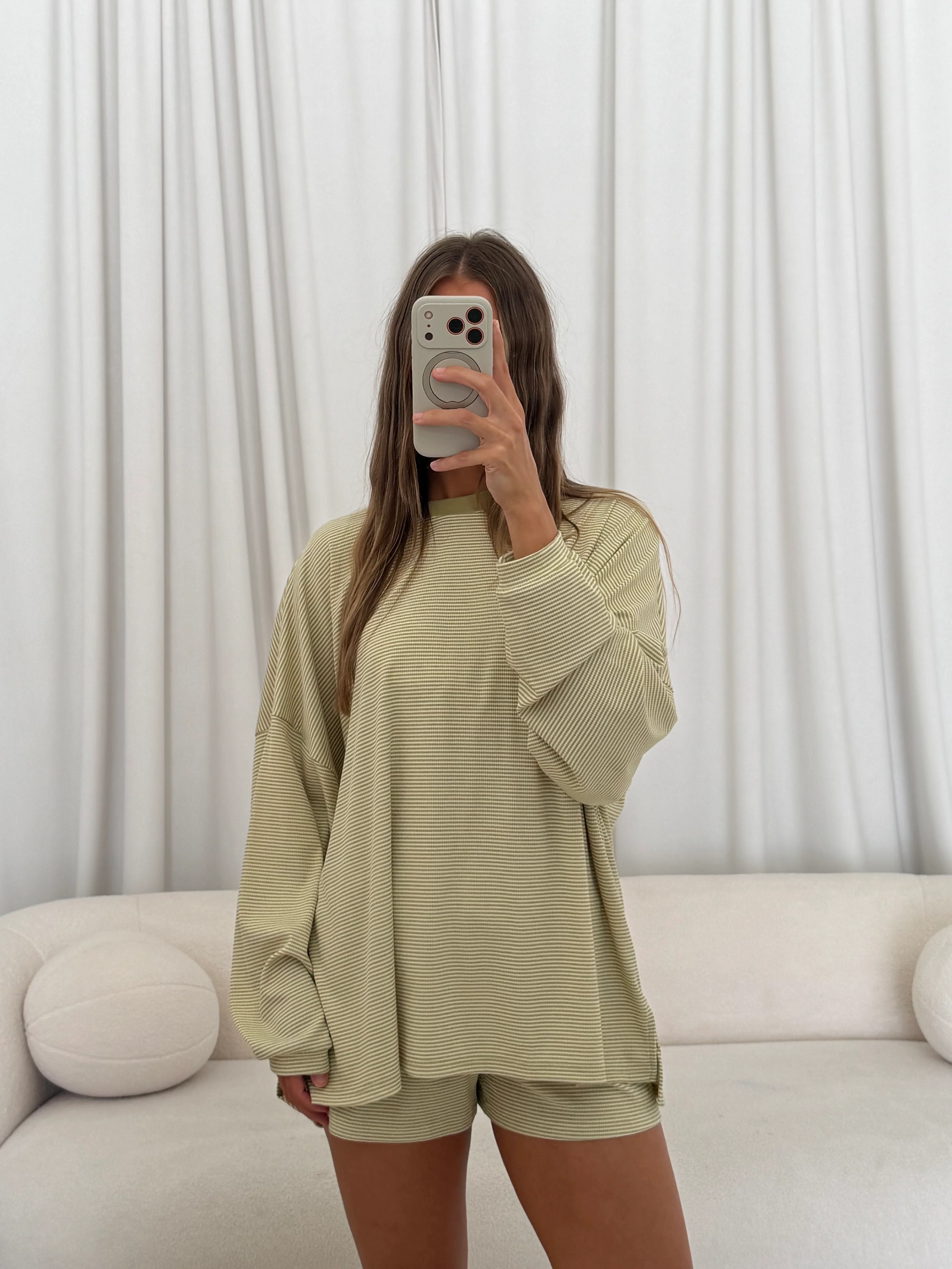 Cindy Striped Ribbed Top in Sage - Image 9