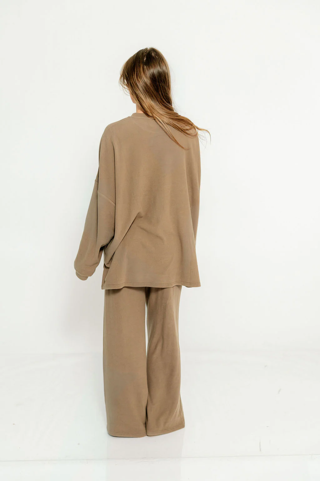 Naomi Oversized Fleece Long Sleeve Top in Olive Brown - Bump Friendly - Image 5