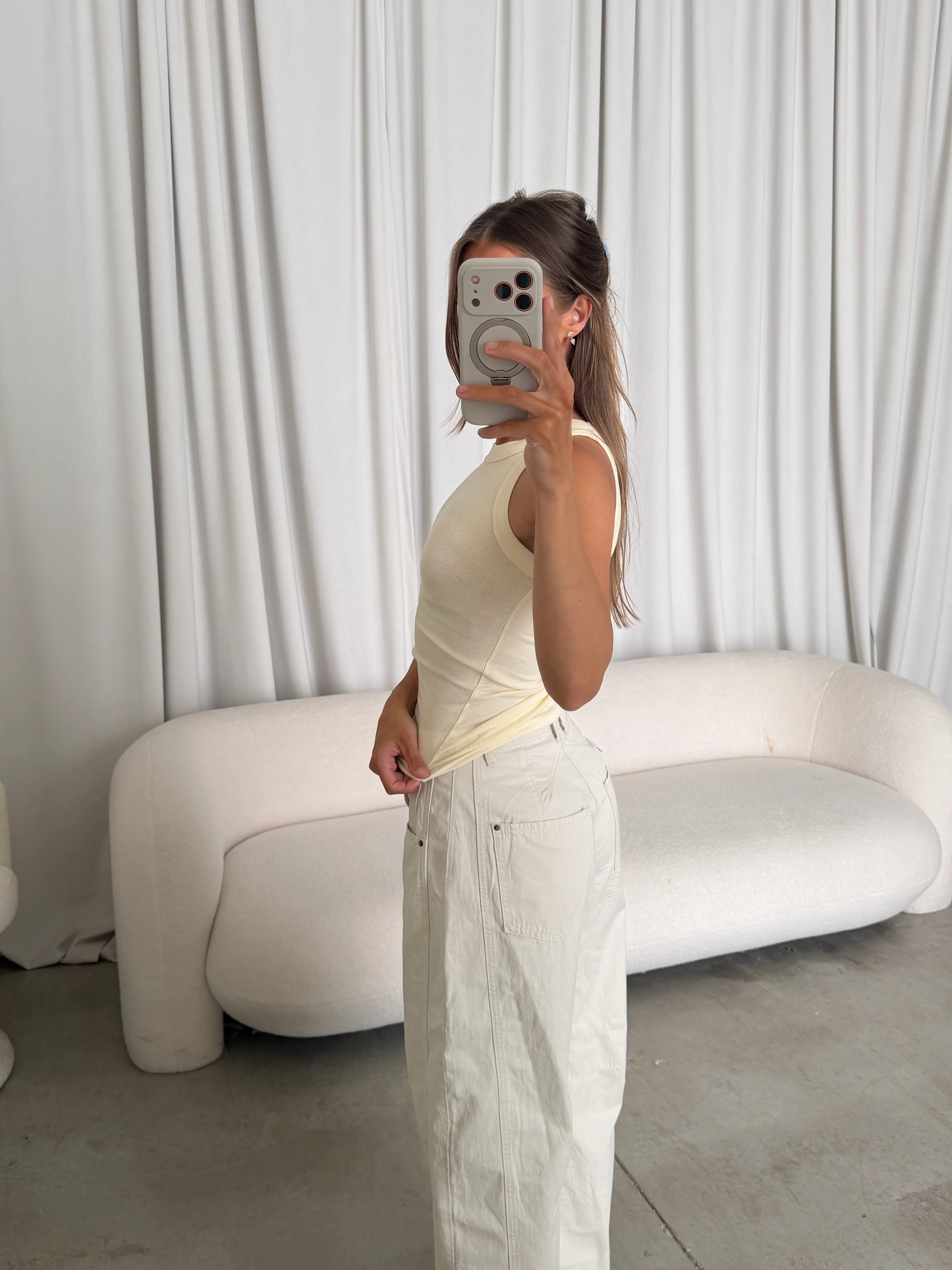 Claire Ribbed Tank in French Vanilla - Image 3