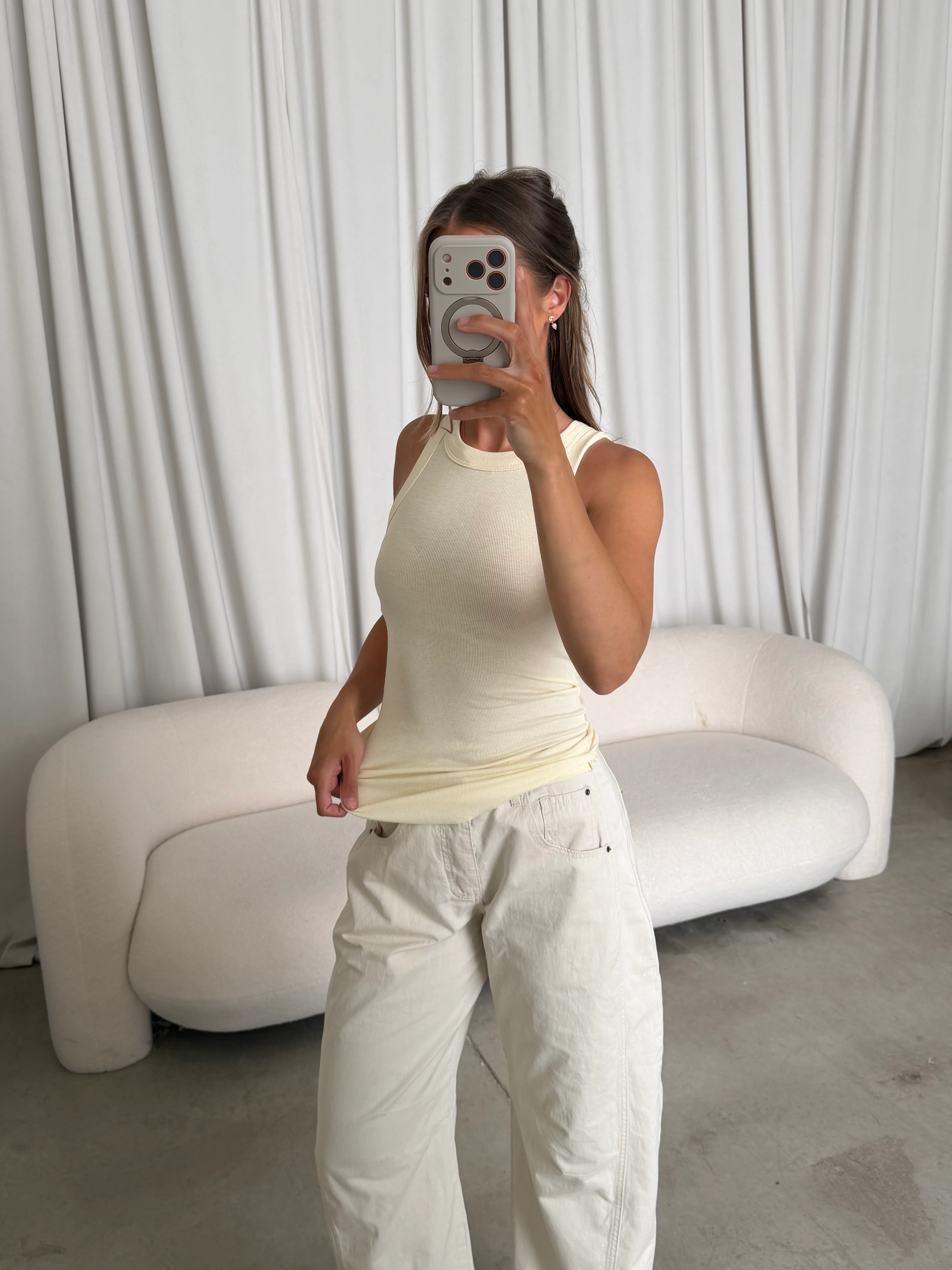 Claire Ribbed Tank in French Vanilla - Image 4