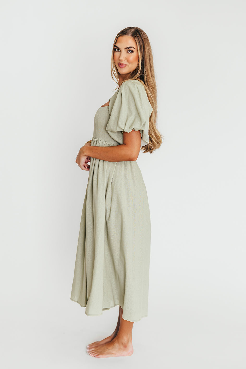 Hamilton Midi Dress in Olive - Bump Friendly & Inclusive Sizing (S-2XL) - Image 4