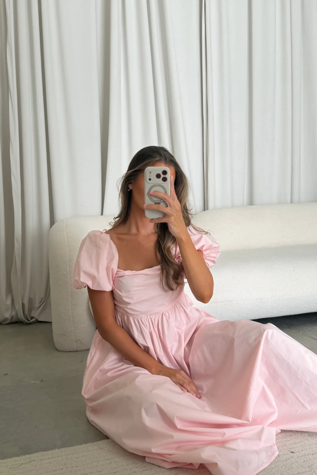 Courtney 100% Cotton Dress in Pale Pink