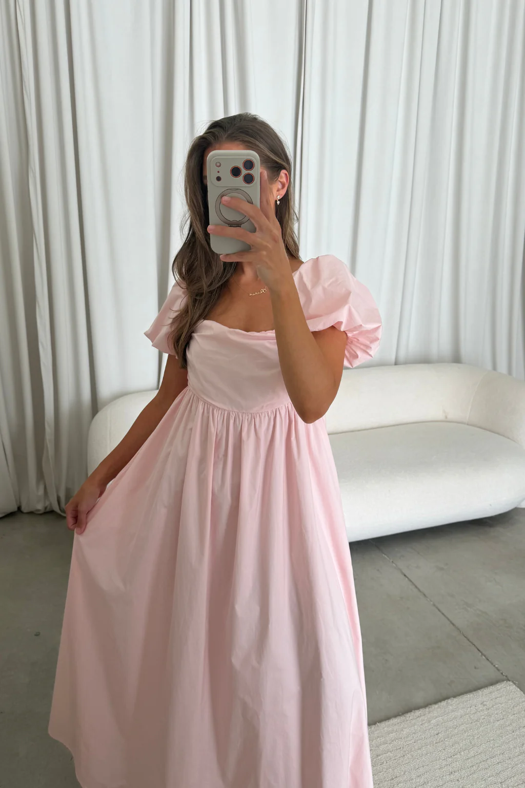 Courtney 100% Cotton Dress in Pale Pink - Image 10