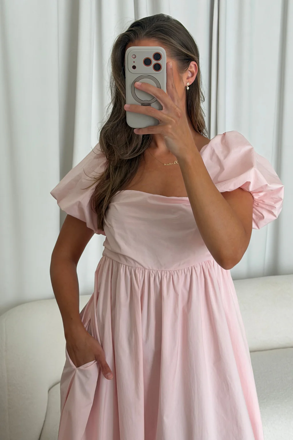 Courtney 100% Cotton Dress in Pale Pink - Image 12