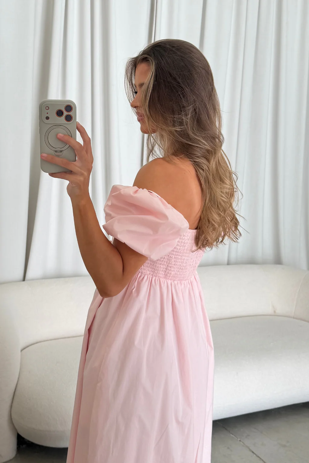 Courtney 100% Cotton Dress in Pale Pink - Image 8
