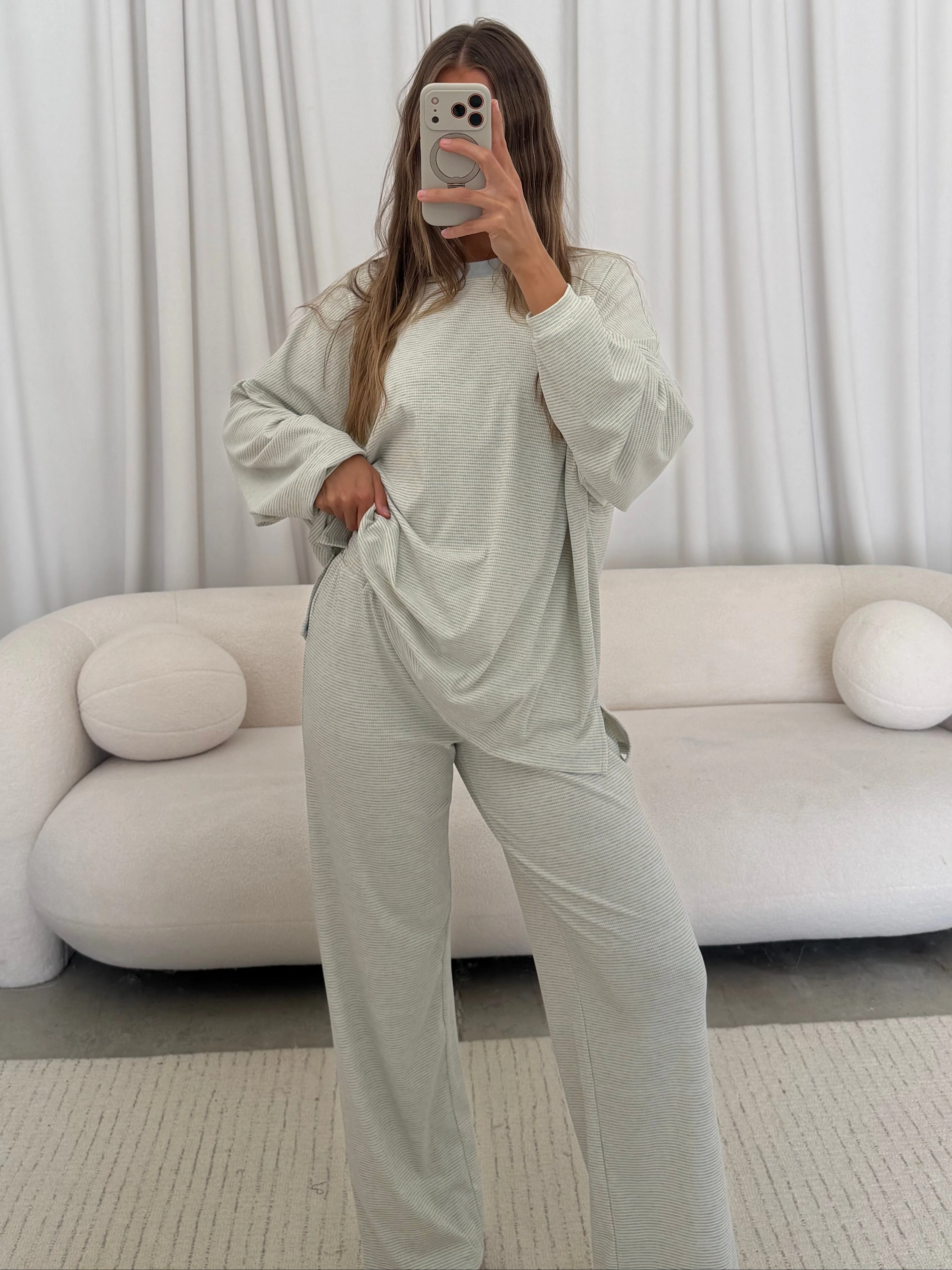 Crawford Striped Ribbed Pants in Baby Blue - Image 2