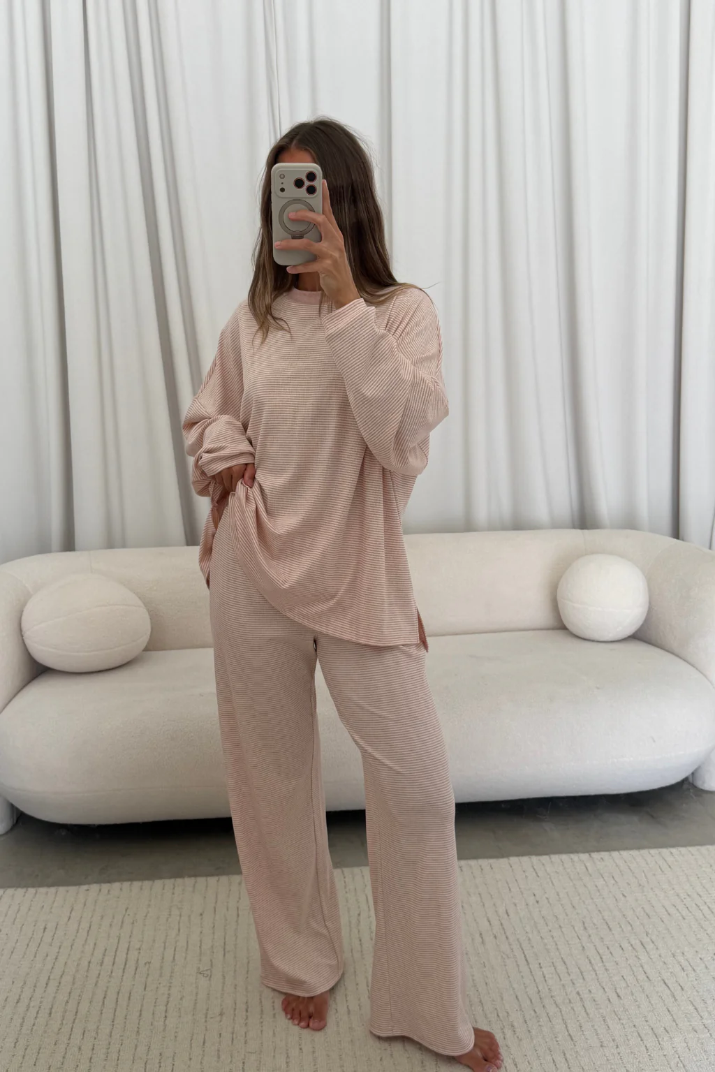 Crawford Striped Ribbed Pants in Baby Pink - Image 2