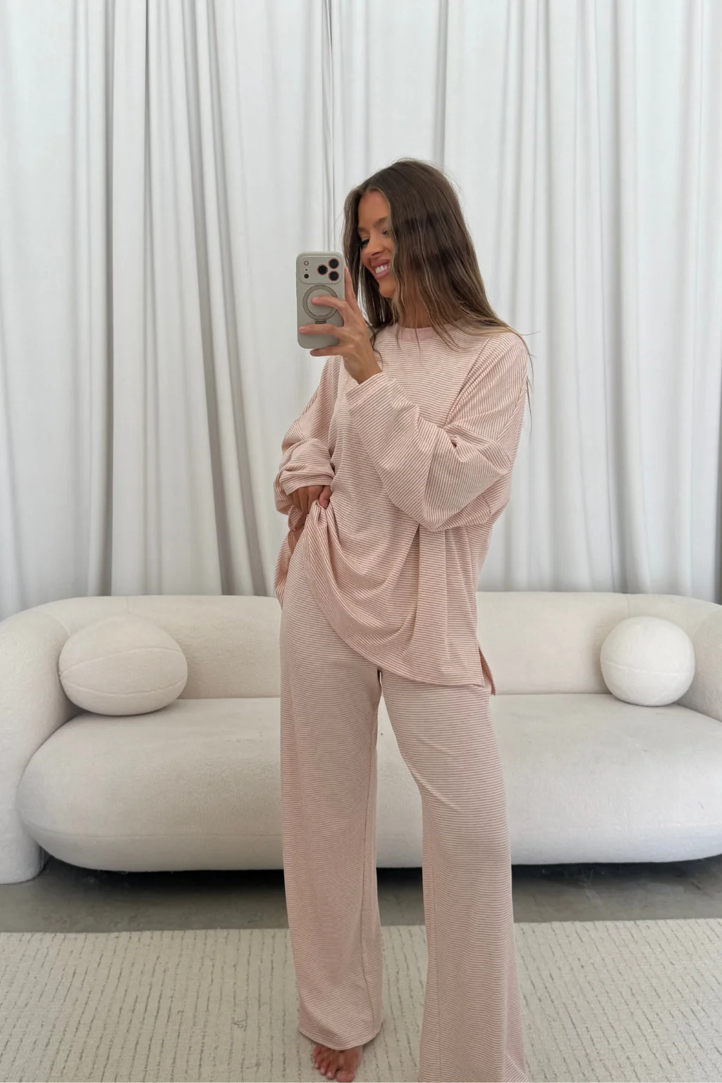 Crawford Striped Ribbed Pants in Baby Pink - Image 3