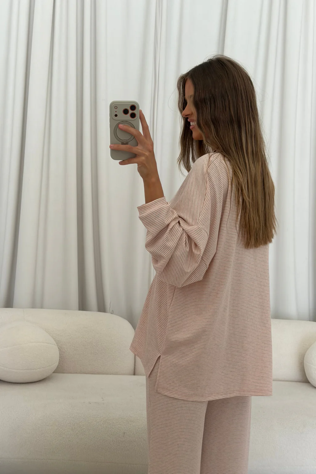 Crawford Striped Ribbed Pants in Baby Pink - Image 6