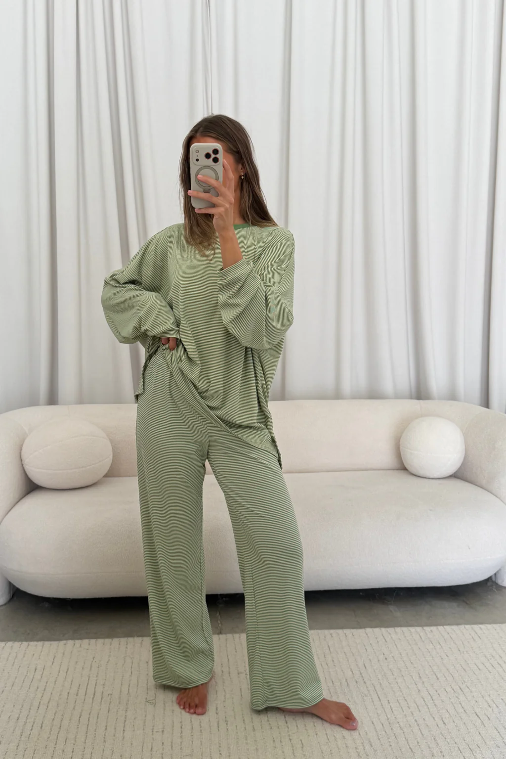 Crawford Striped Ribbed Pants in Green - Image 2