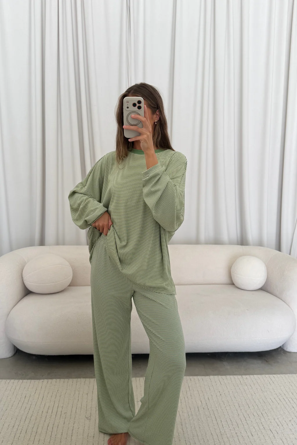 Crawford Striped Ribbed Pants in Green - Image 4