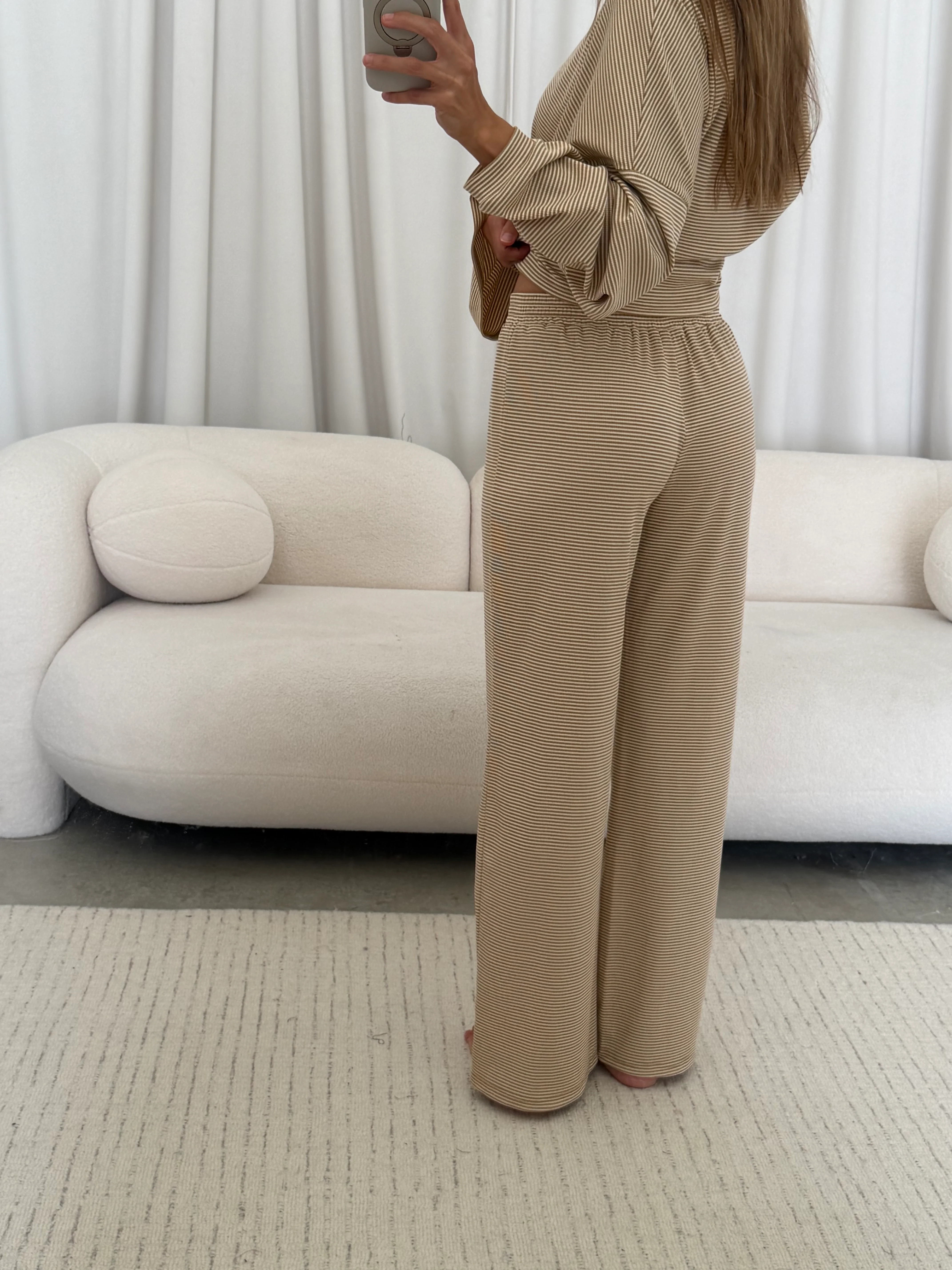 Crawford Striped Ribbed Pants in Latte - Image 3