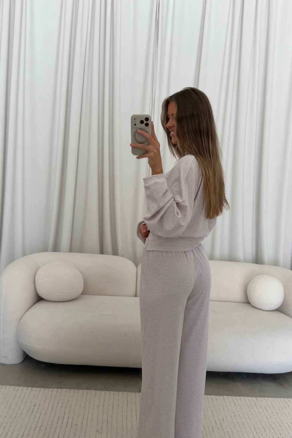 Crawford Striped Ribbed Pants in Lavender - Image 5
