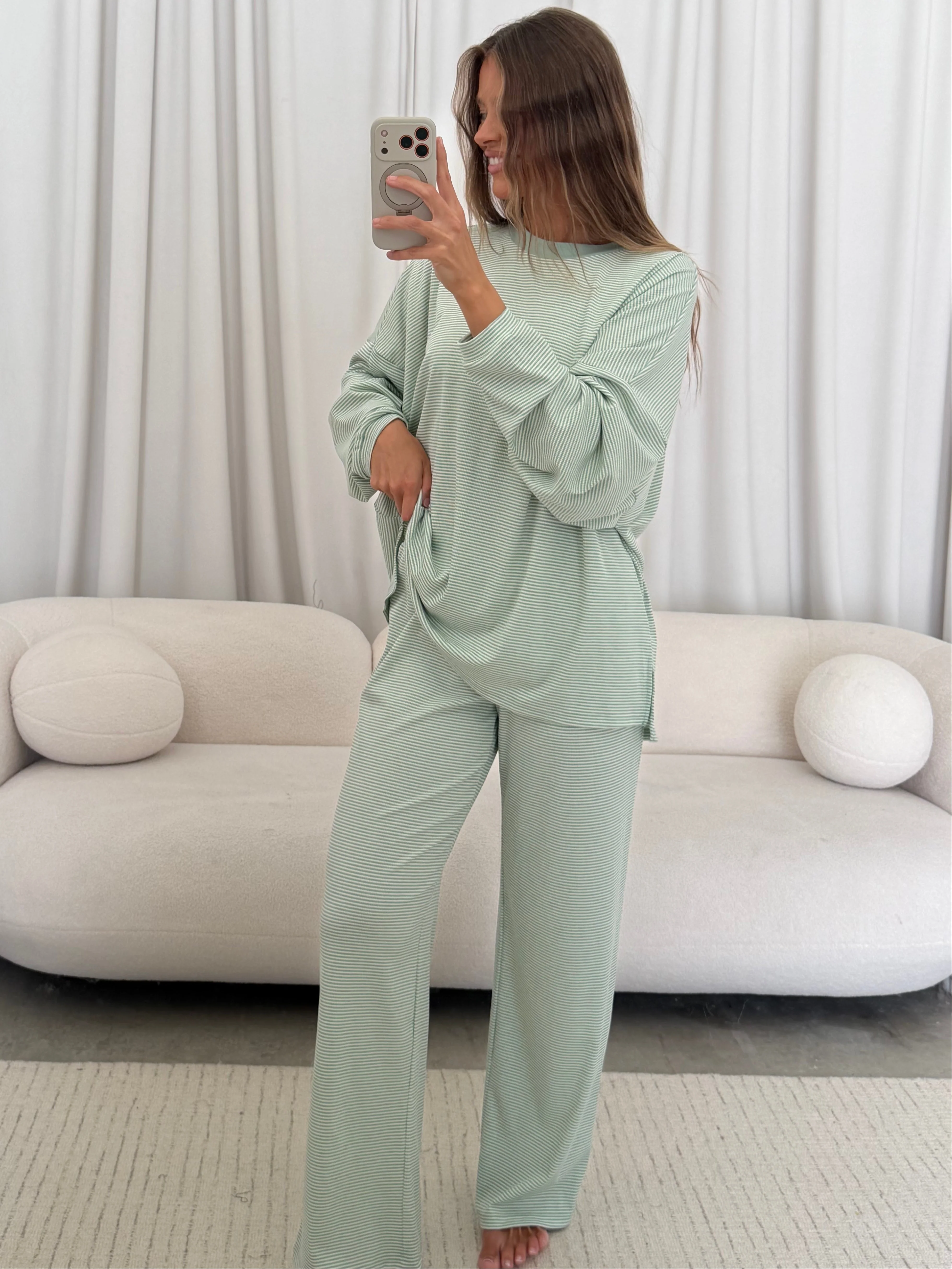 Crawford Striped Ribbed Pants in Mint - Image 2
