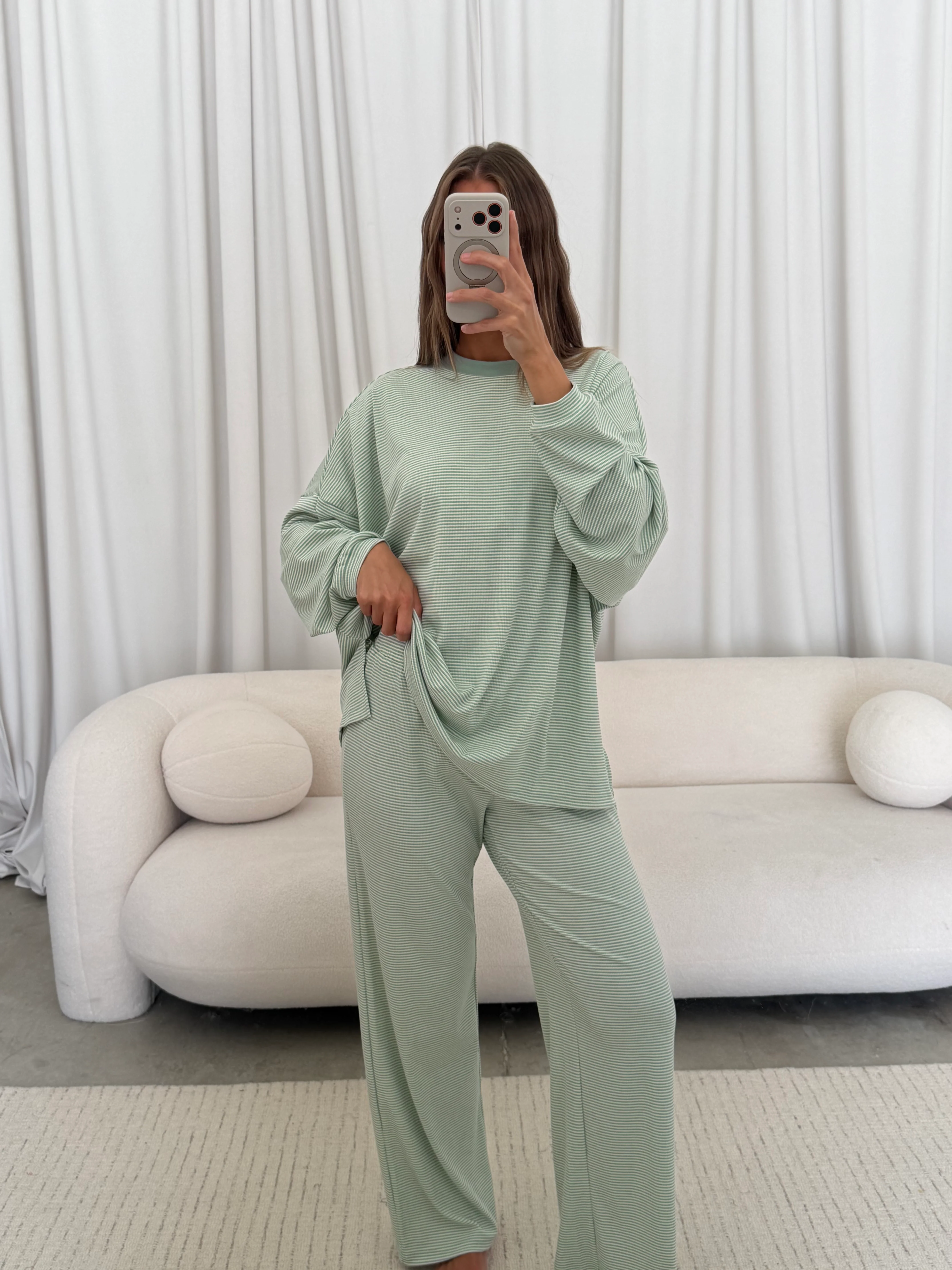 Crawford Striped Ribbed Pants in Mint - Image 4