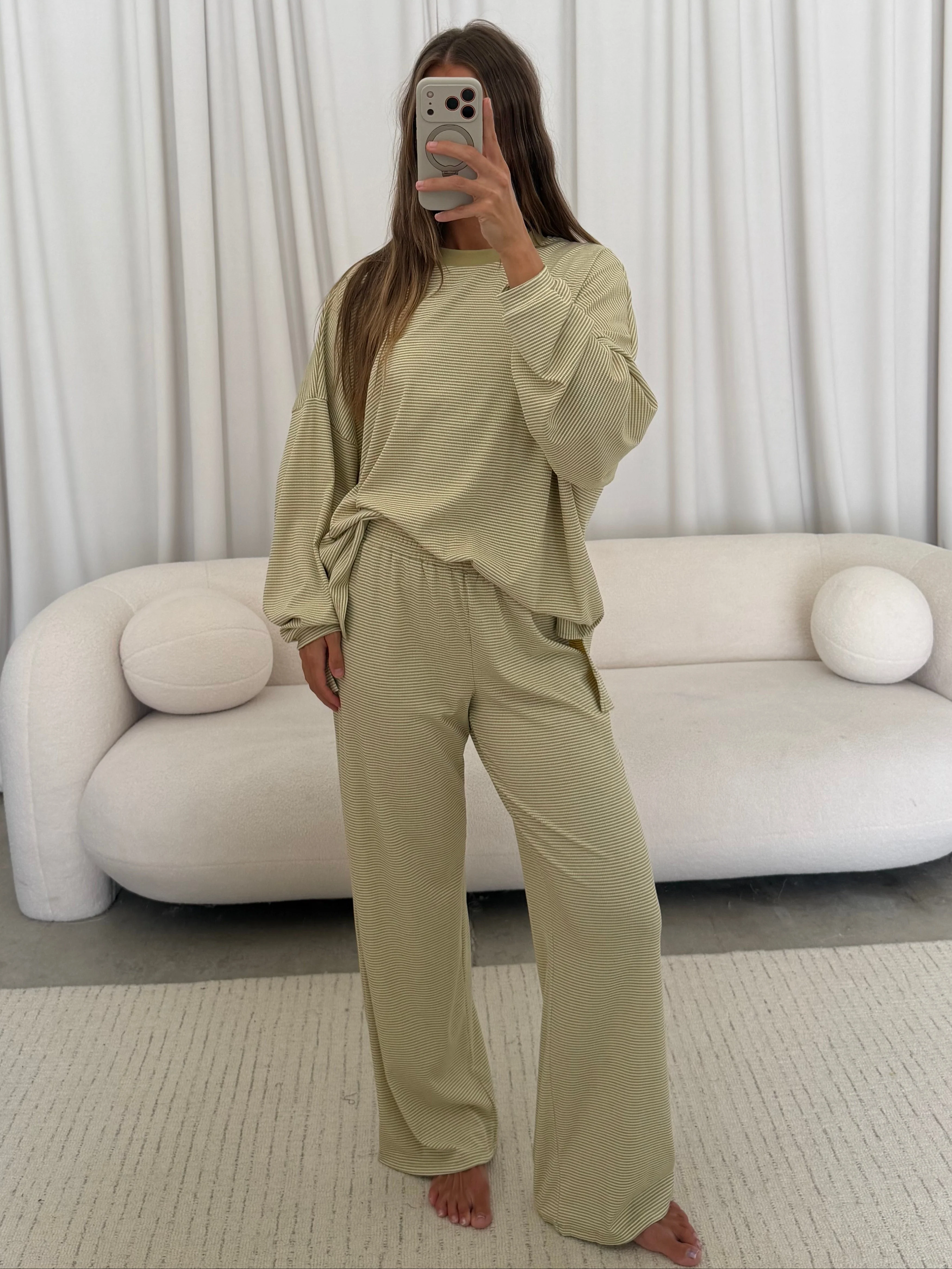 Crawford Striped Ribbed Pants in Sage - Image 2