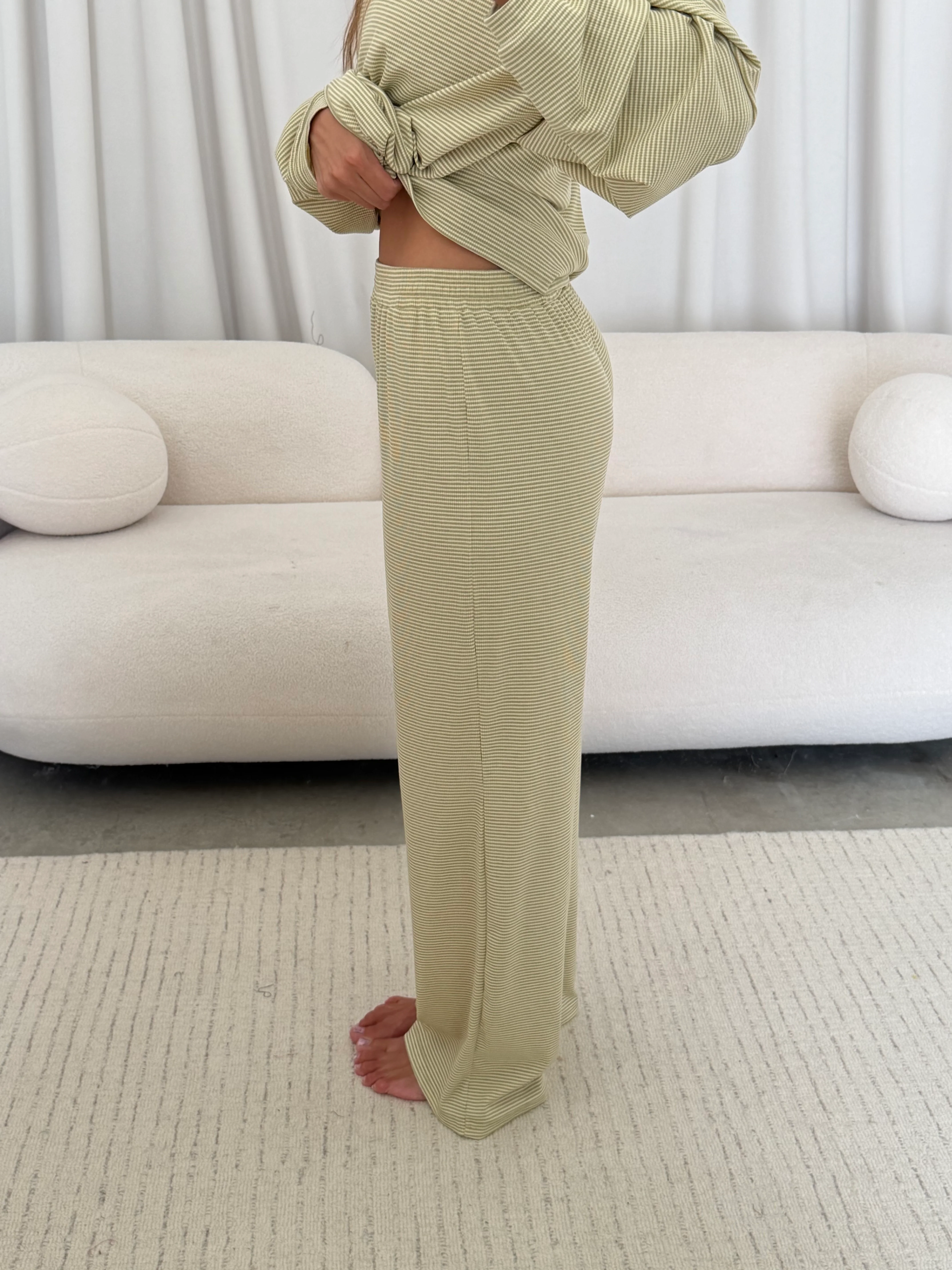 Crawford Striped Ribbed Pants in Sage - Image 4