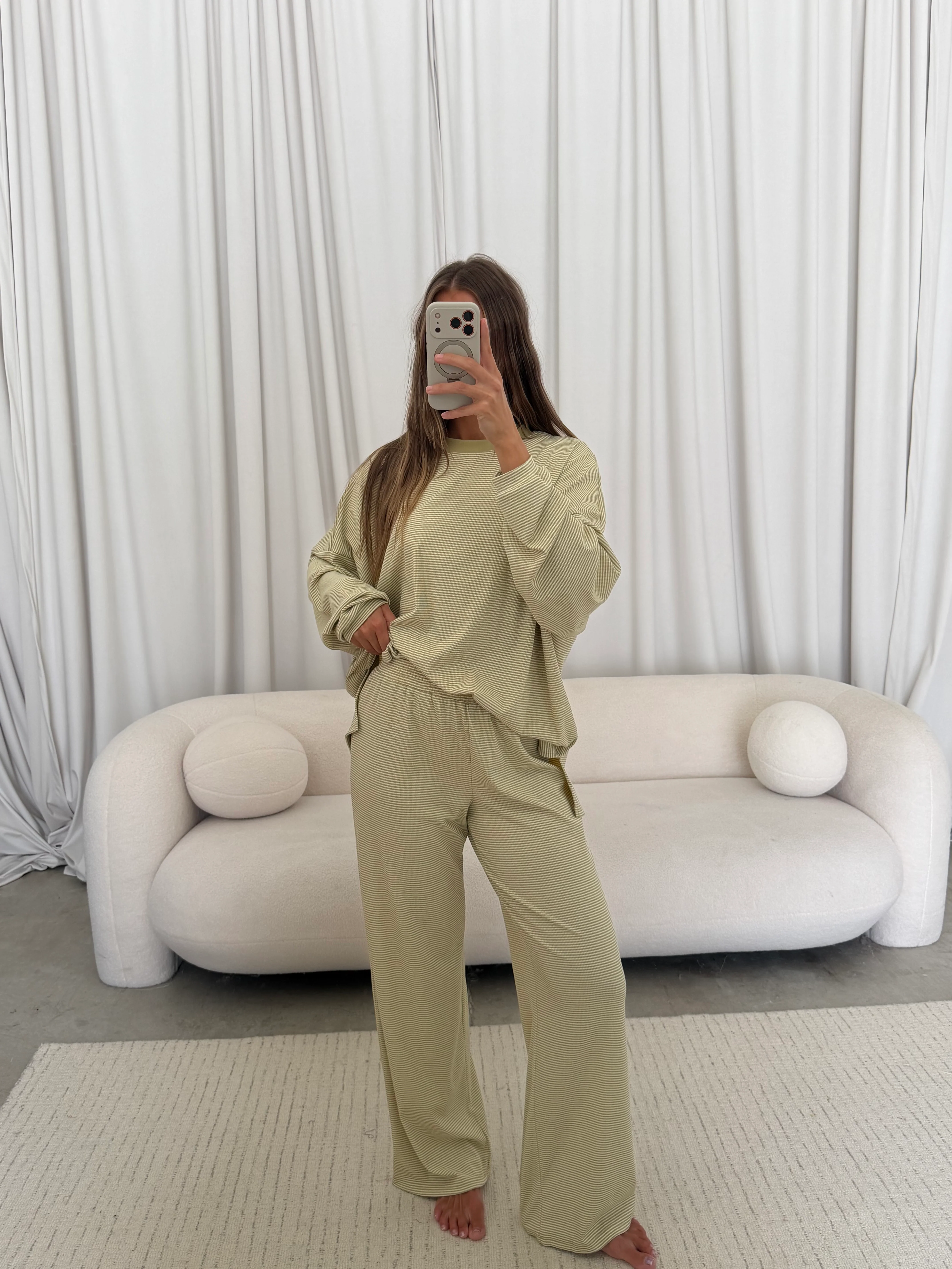 Crawford Striped Ribbed Pants in Sage - Image 5