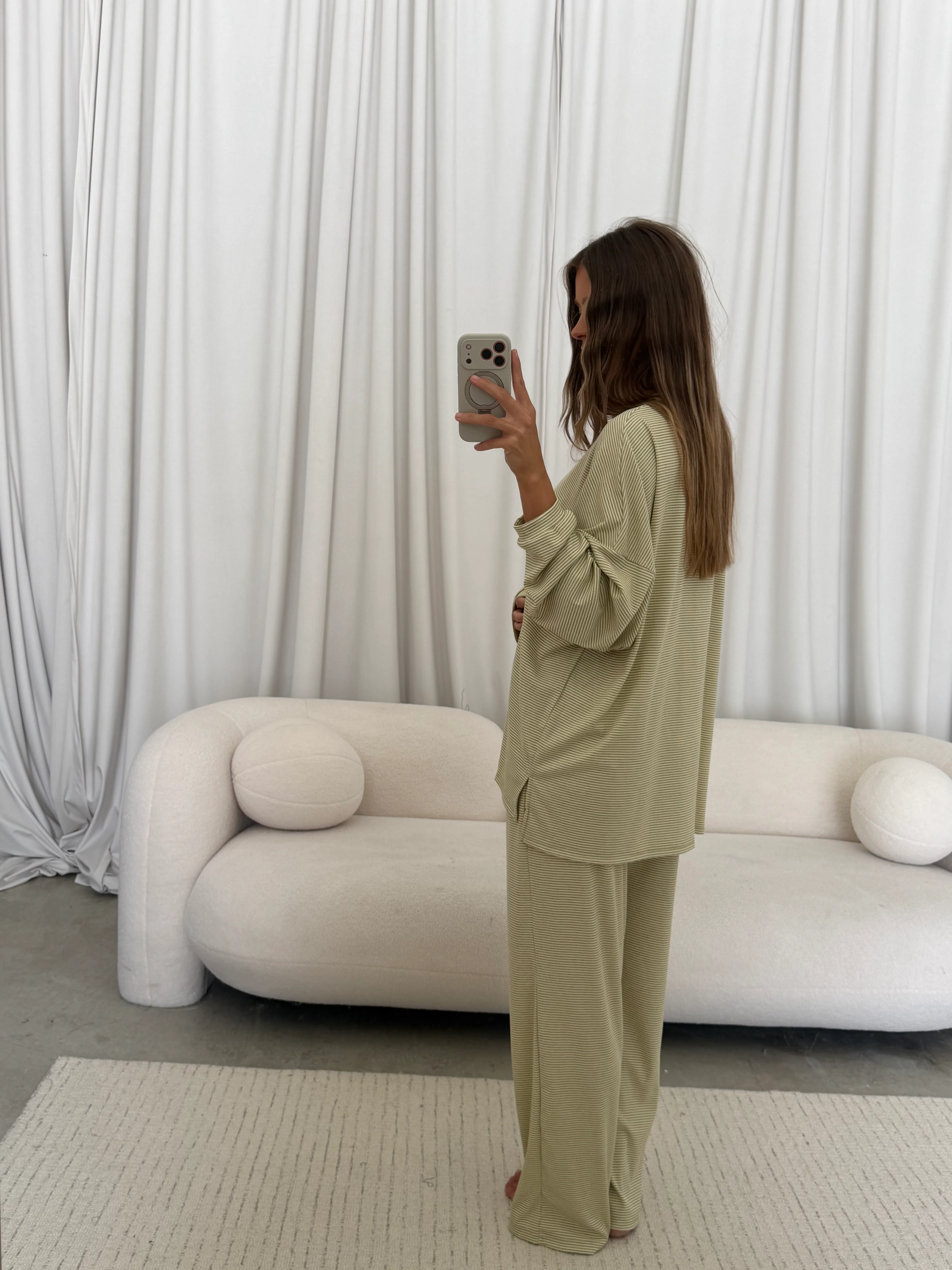 Crawford Striped Ribbed Pants in Sage - Image 8