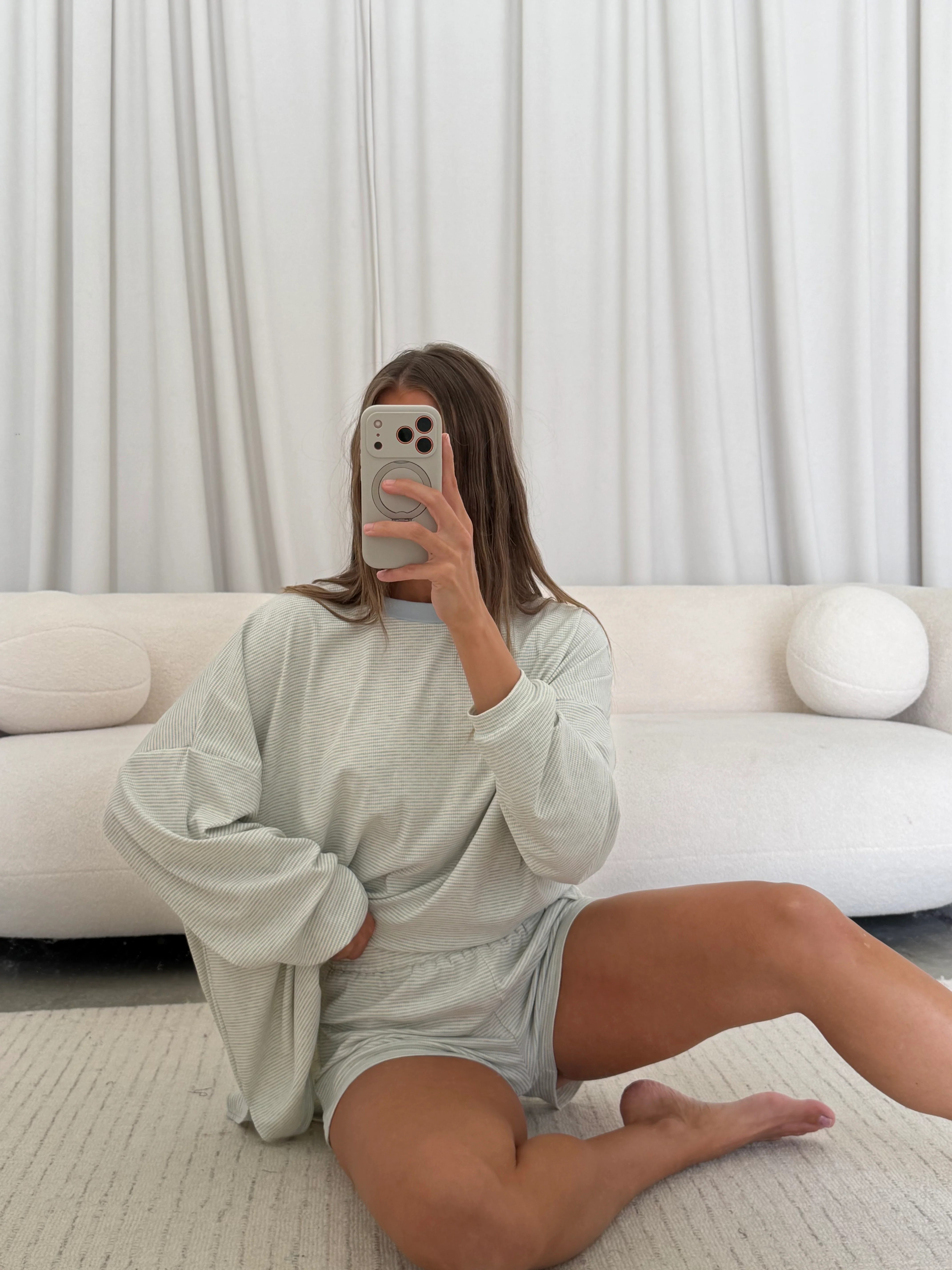 Crawford Striped Ribbed Shorts in Baby Blue - Image 11