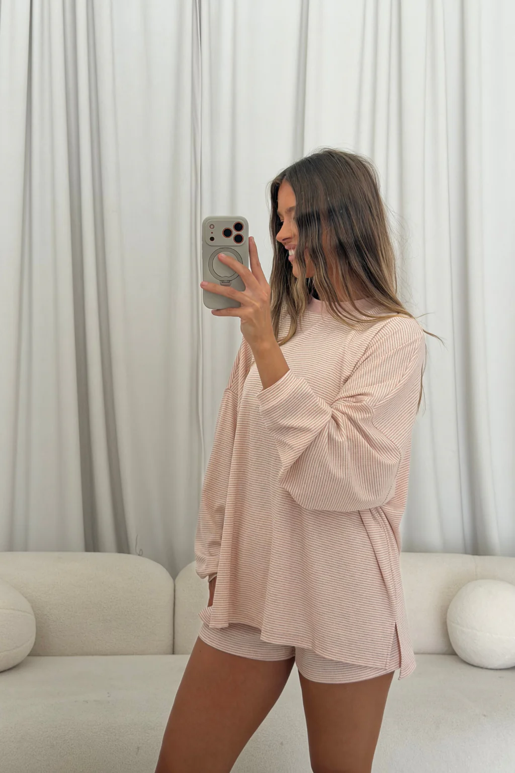 Crawford Striped Ribbed Shorts in Baby Pink - Image 10