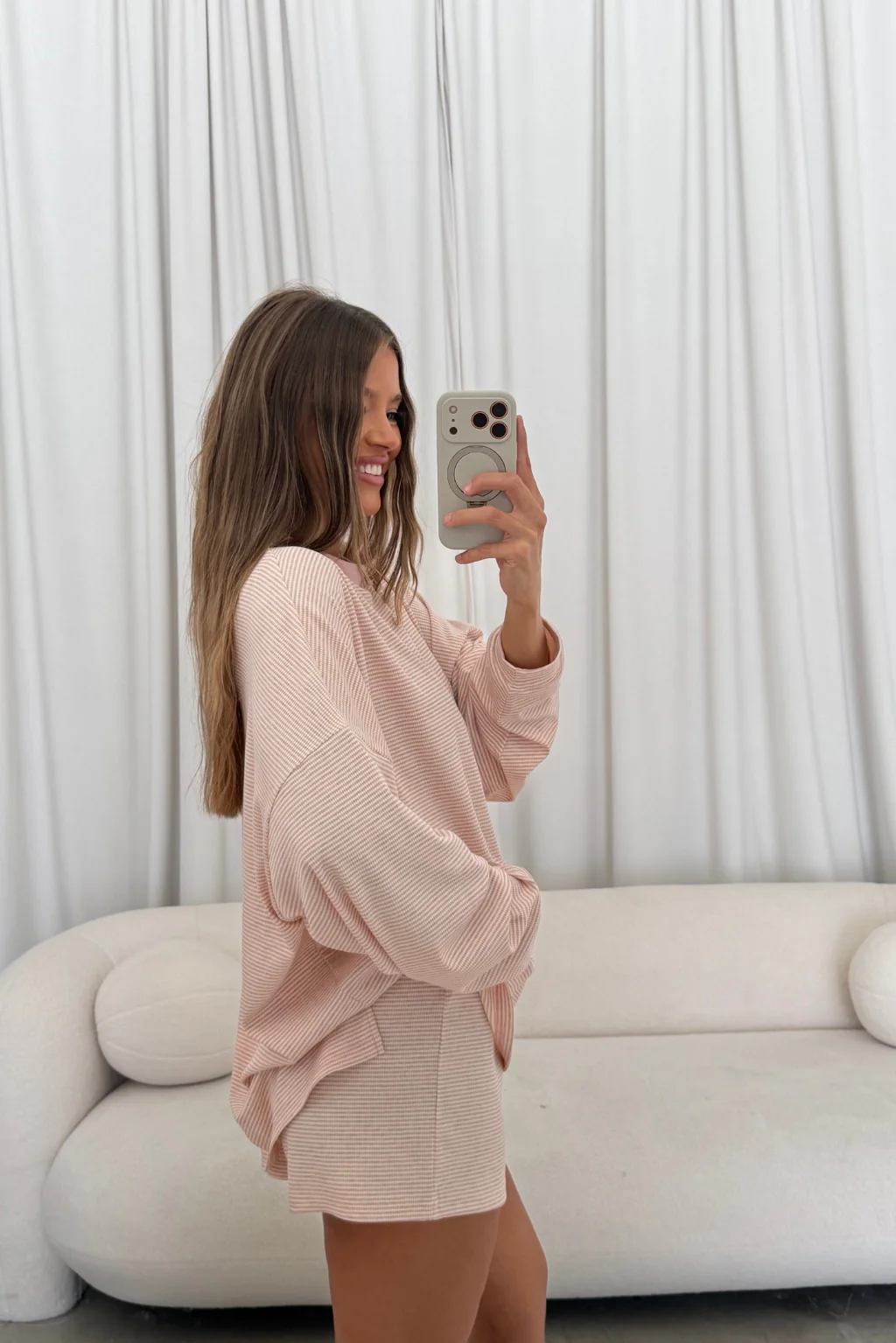 Crawford Striped Ribbed Shorts in Baby Pink - Image 11