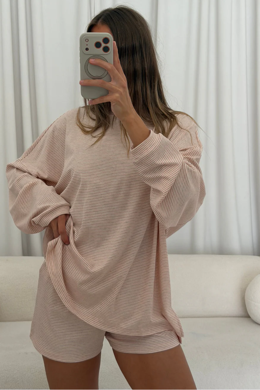 Crawford Striped Ribbed Shorts in Baby Pink - Image 2