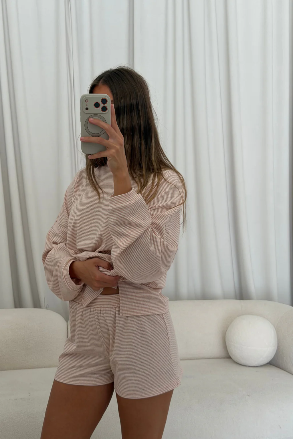 Crawford Striped Ribbed Shorts in Baby Pink - Image 7