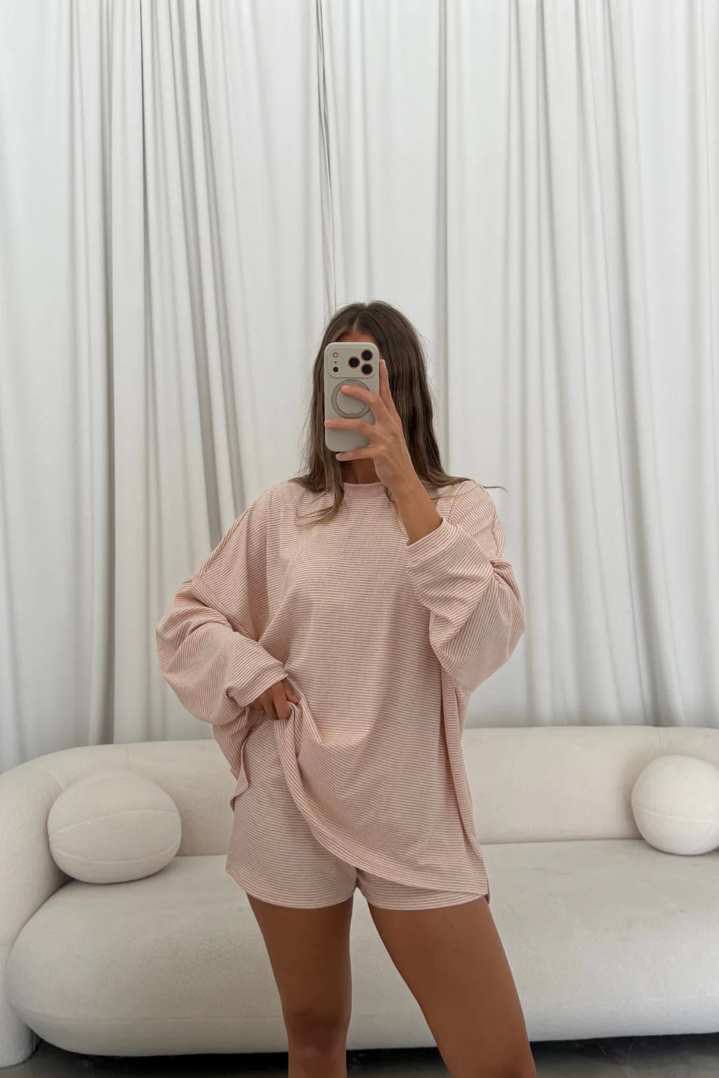 Crawford Striped Ribbed Shorts in Baby Pink - Image 8