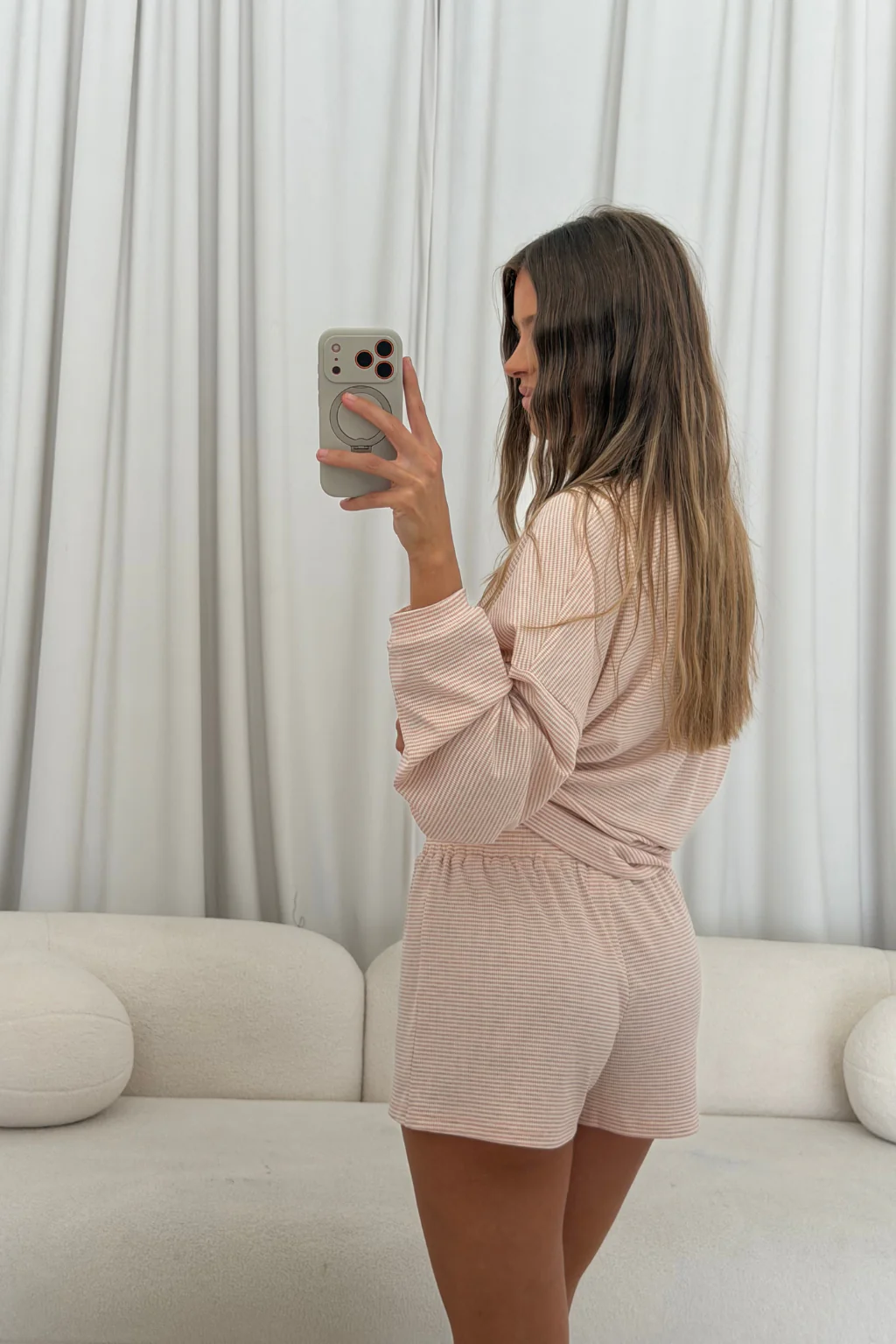 Crawford Striped Ribbed Shorts in Baby Pink - Image 9
