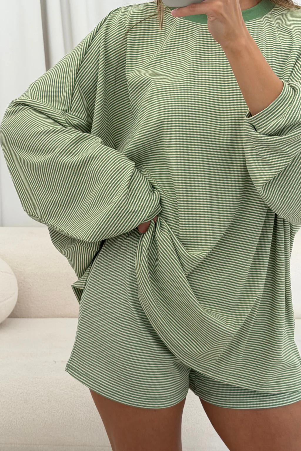 Crawford Striped Ribbed Shorts in Green