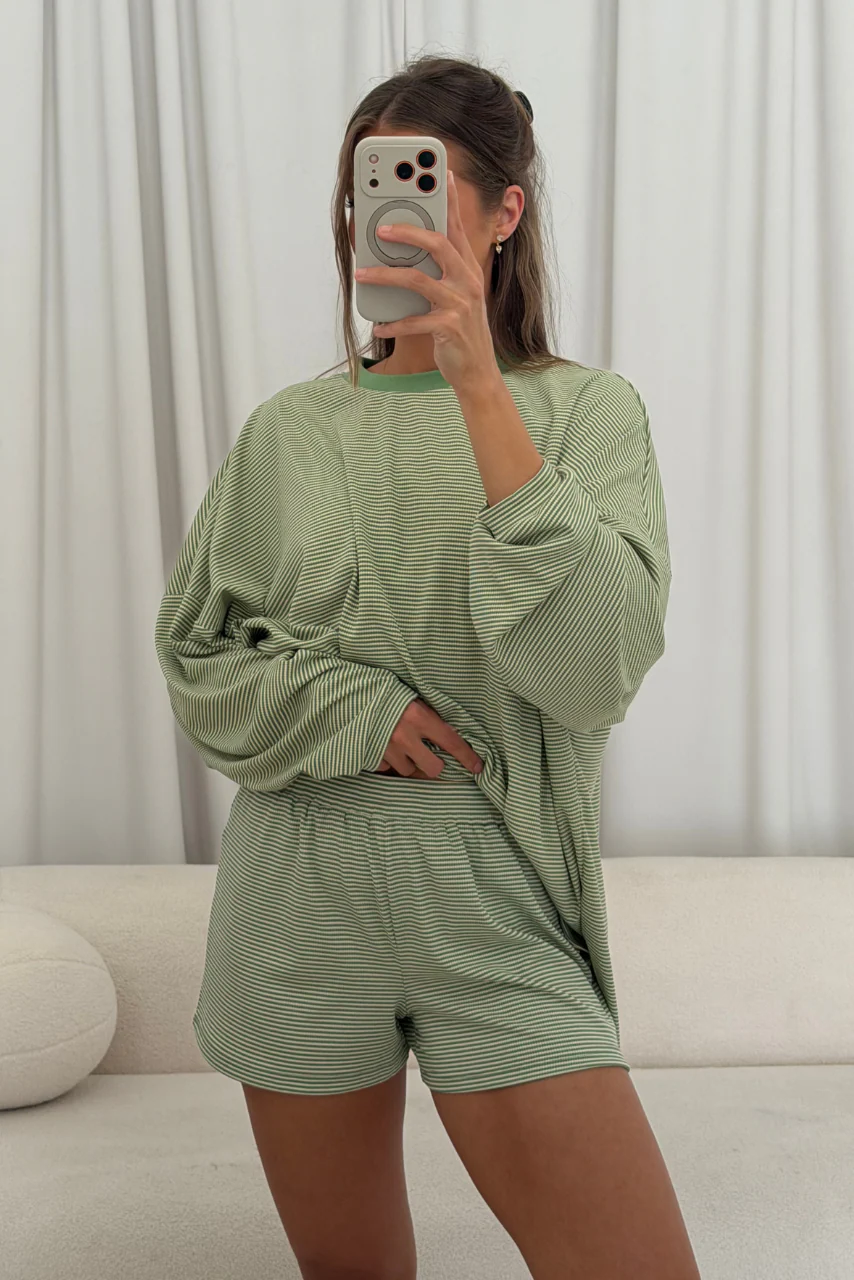 Crawford Striped Ribbed Shorts in Green - Image 2