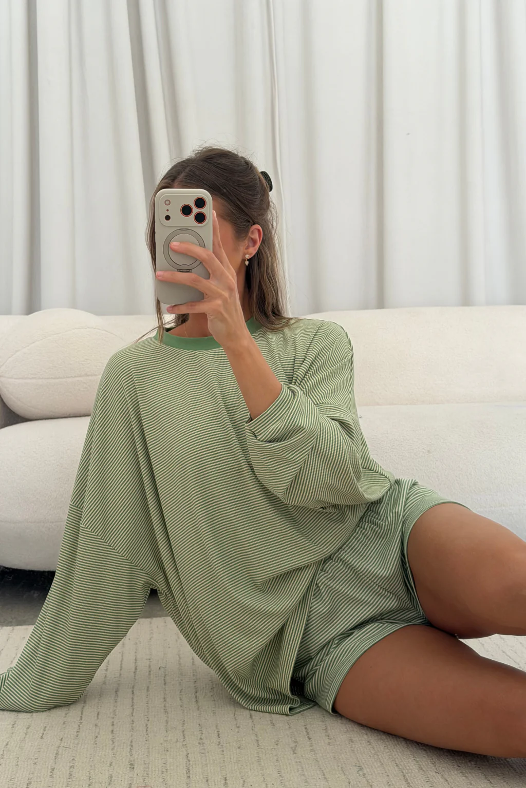 Crawford Striped Ribbed Shorts in Green - Image 3