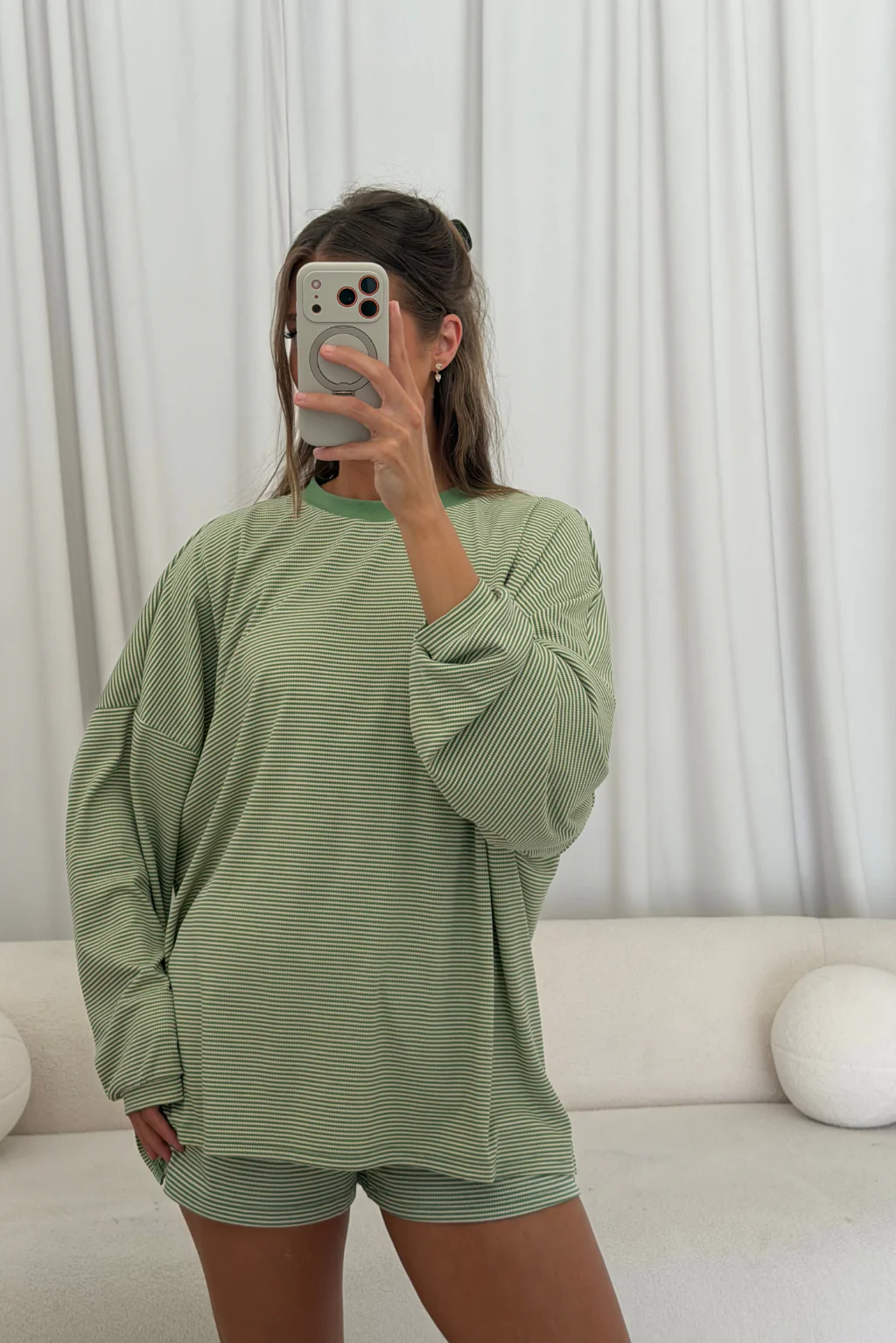 Crawford Striped Ribbed Shorts in Green - Image 8