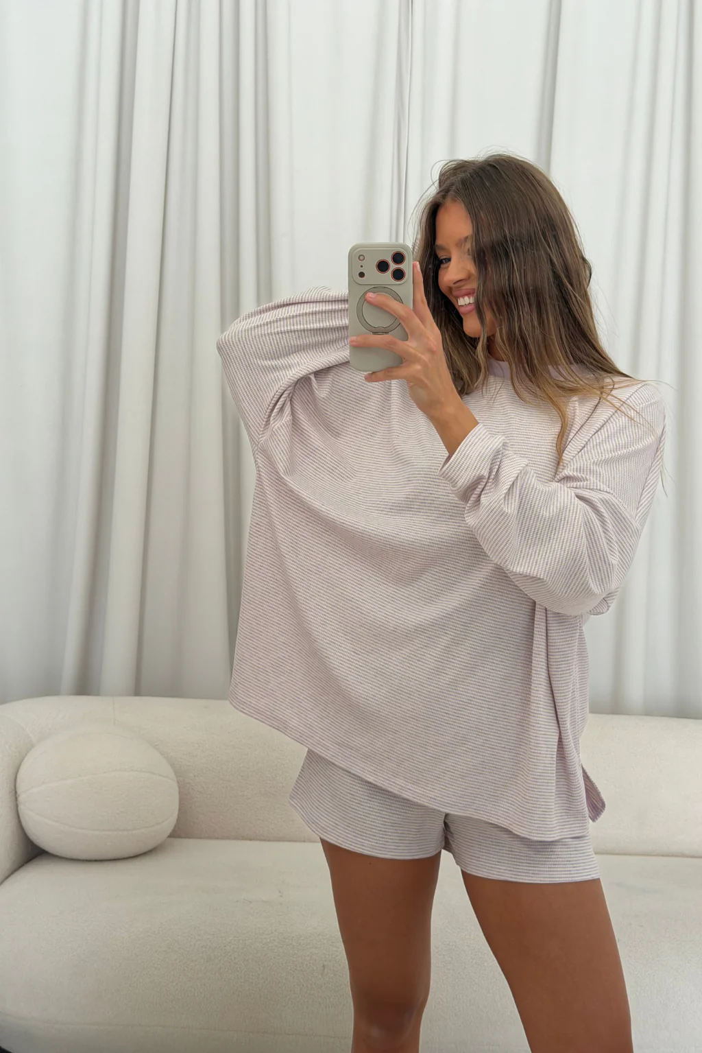 Crawford Striped Ribbed Shorts in Lavender - Image 4