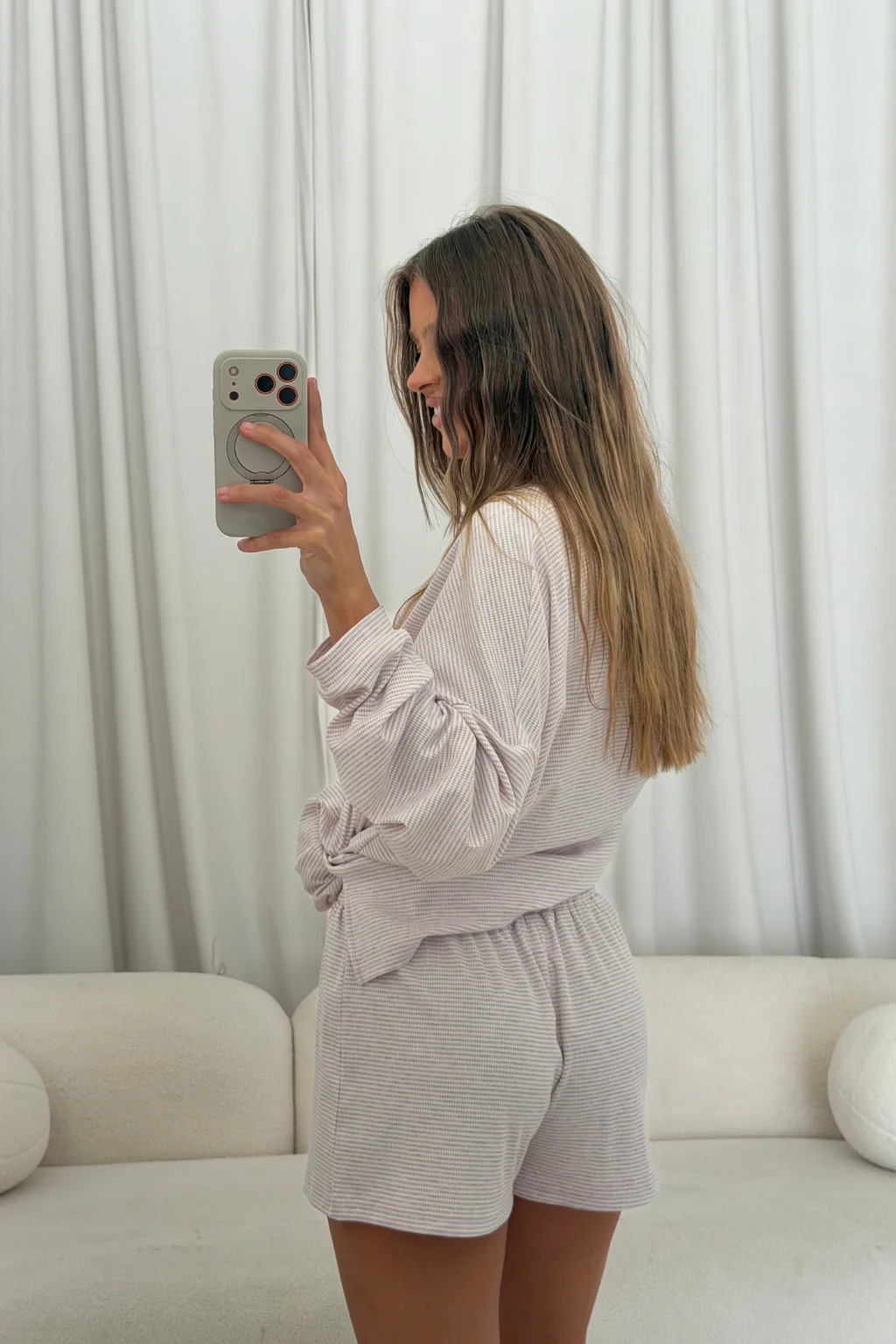 Crawford Striped Ribbed Shorts in Lavender - Image 6