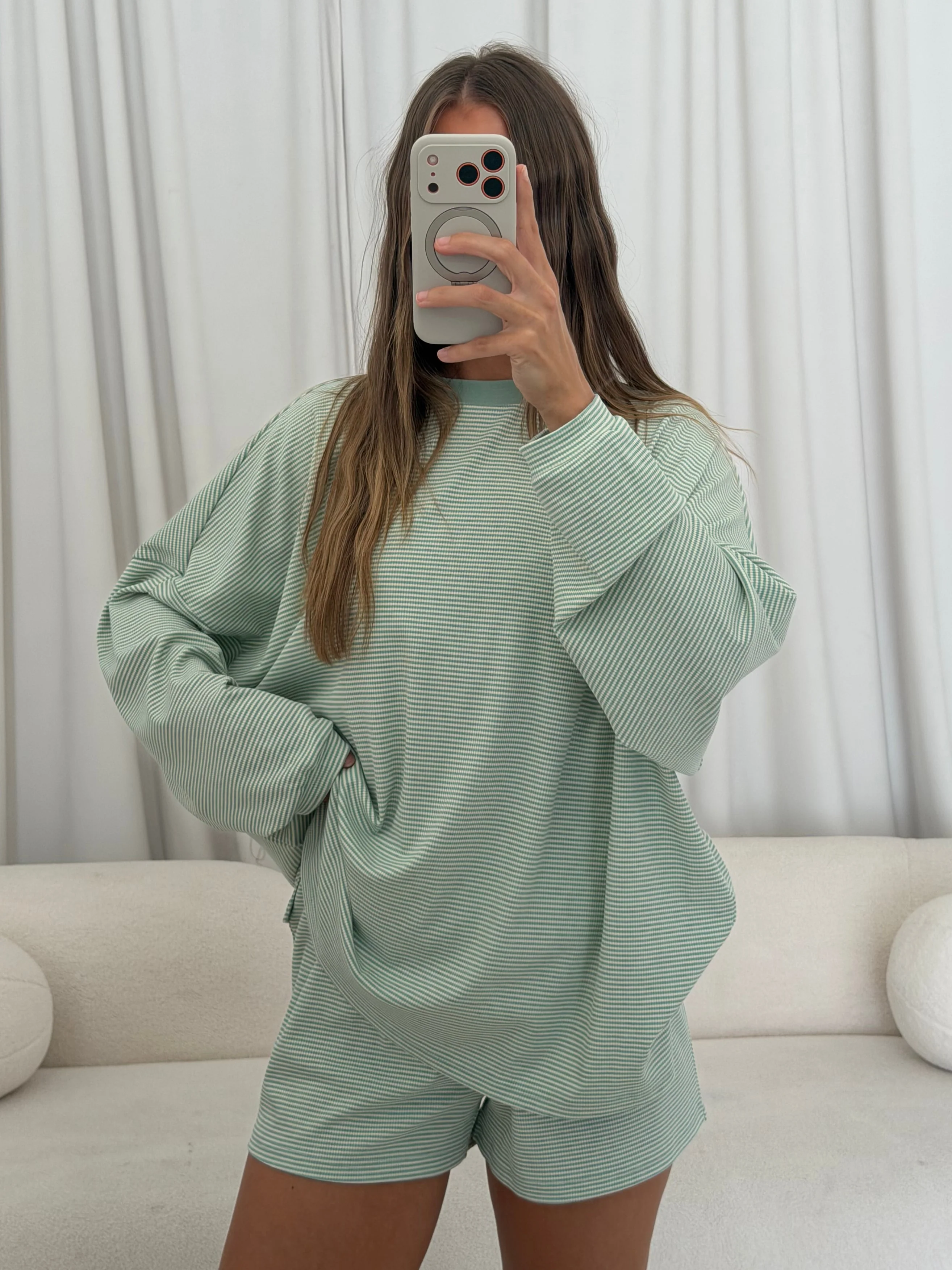 Crawford Striped Ribbed Shorts in Mint - Image 2