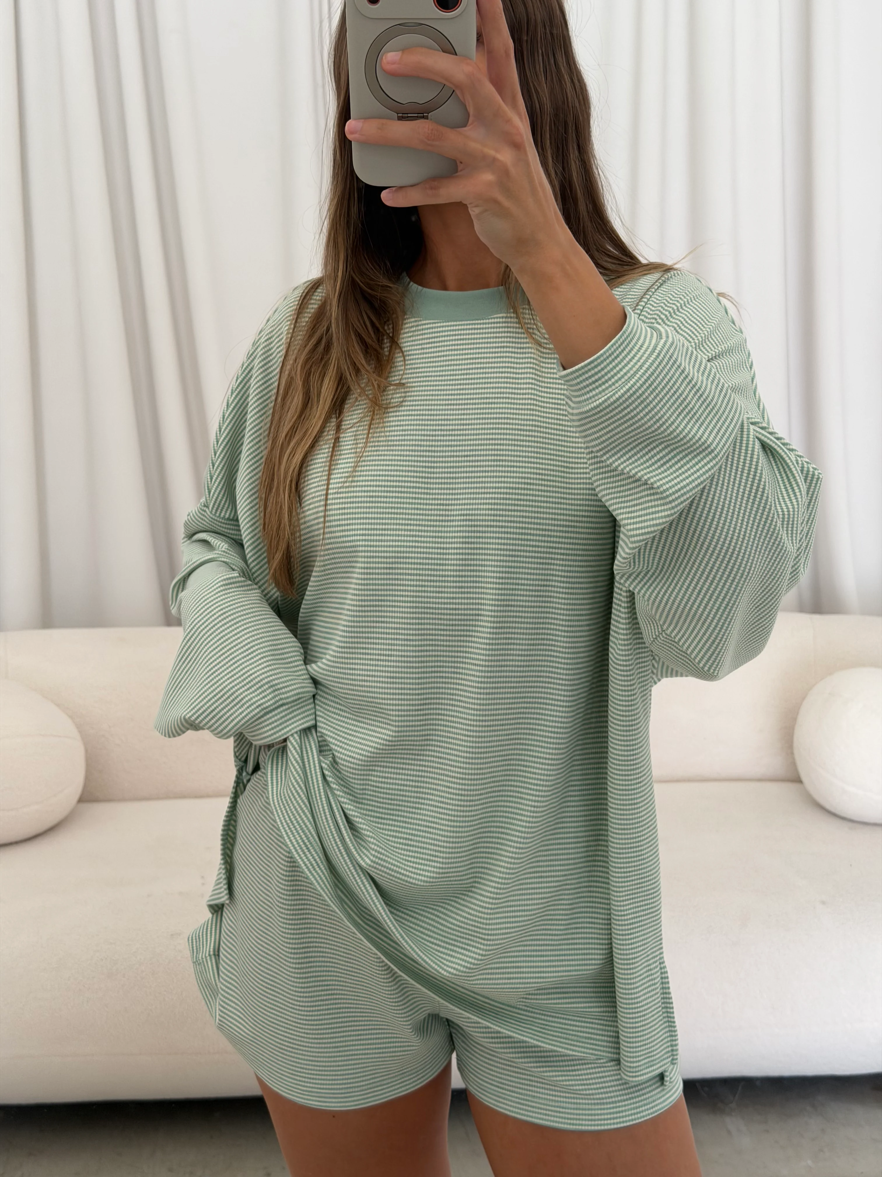 Crawford Striped Ribbed Shorts in Mint - Image 4