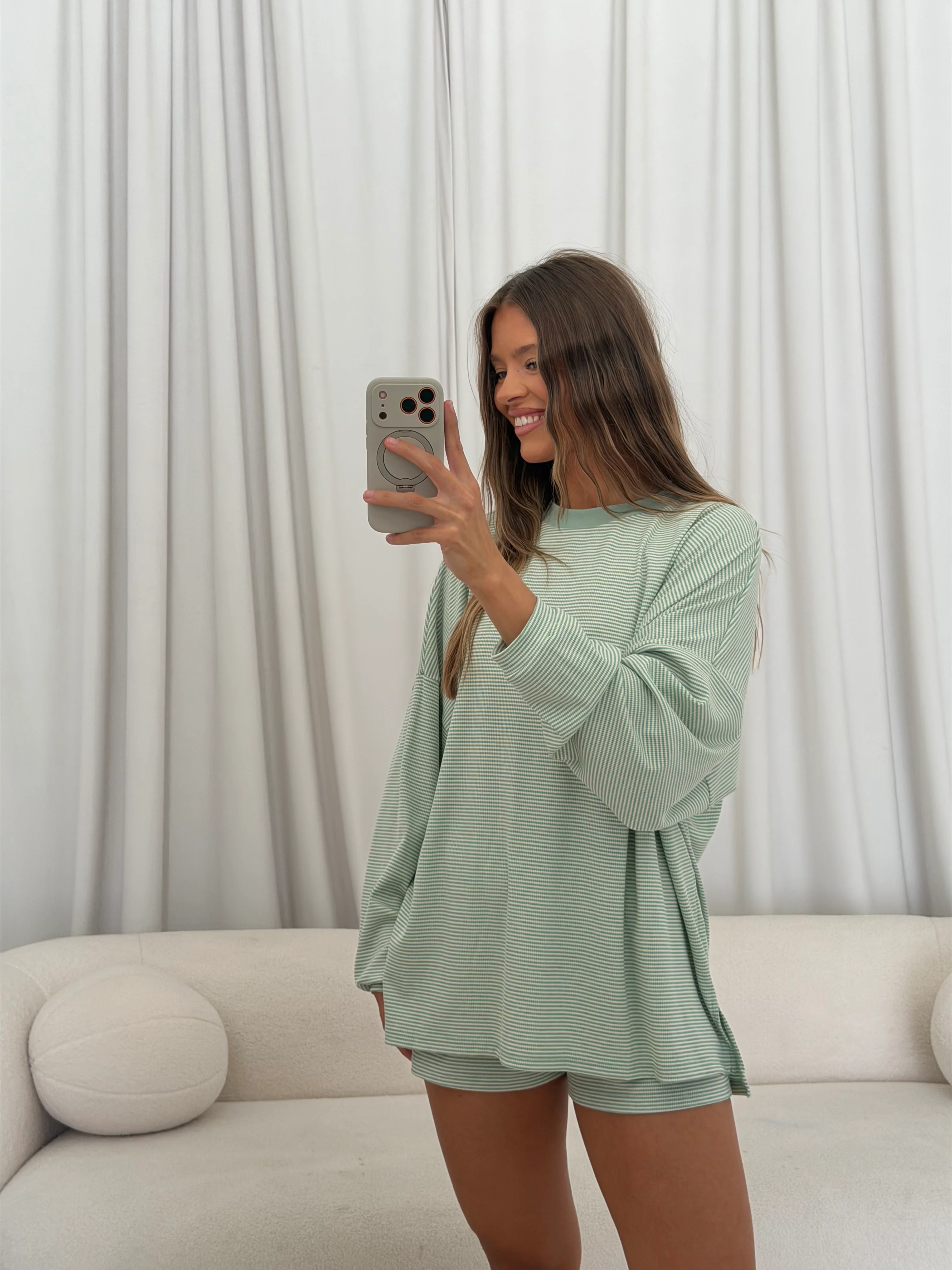 Crawford Striped Ribbed Shorts in Mint - Image 6