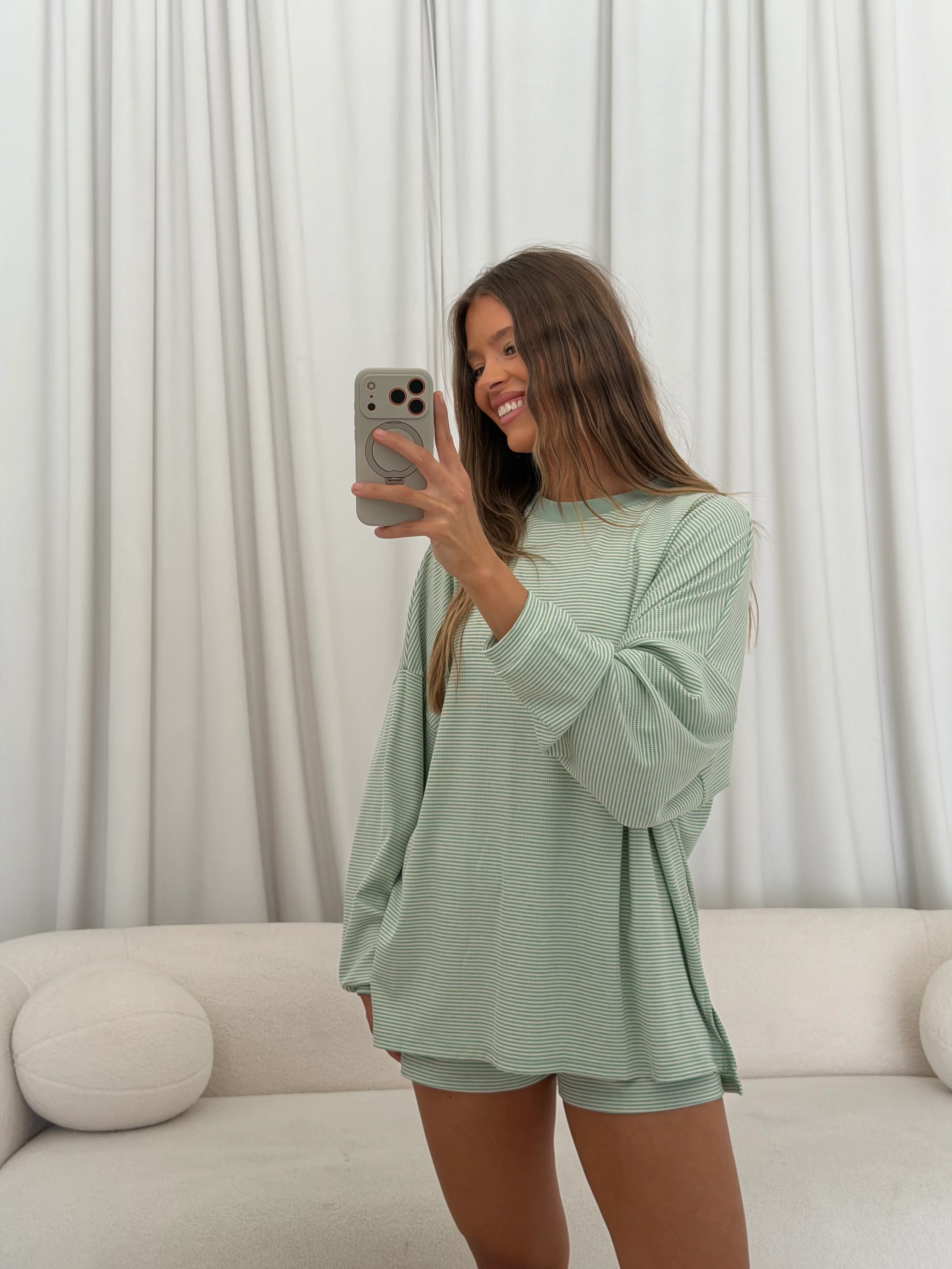 Crawford Striped Ribbed Shorts in Mint - Image 9