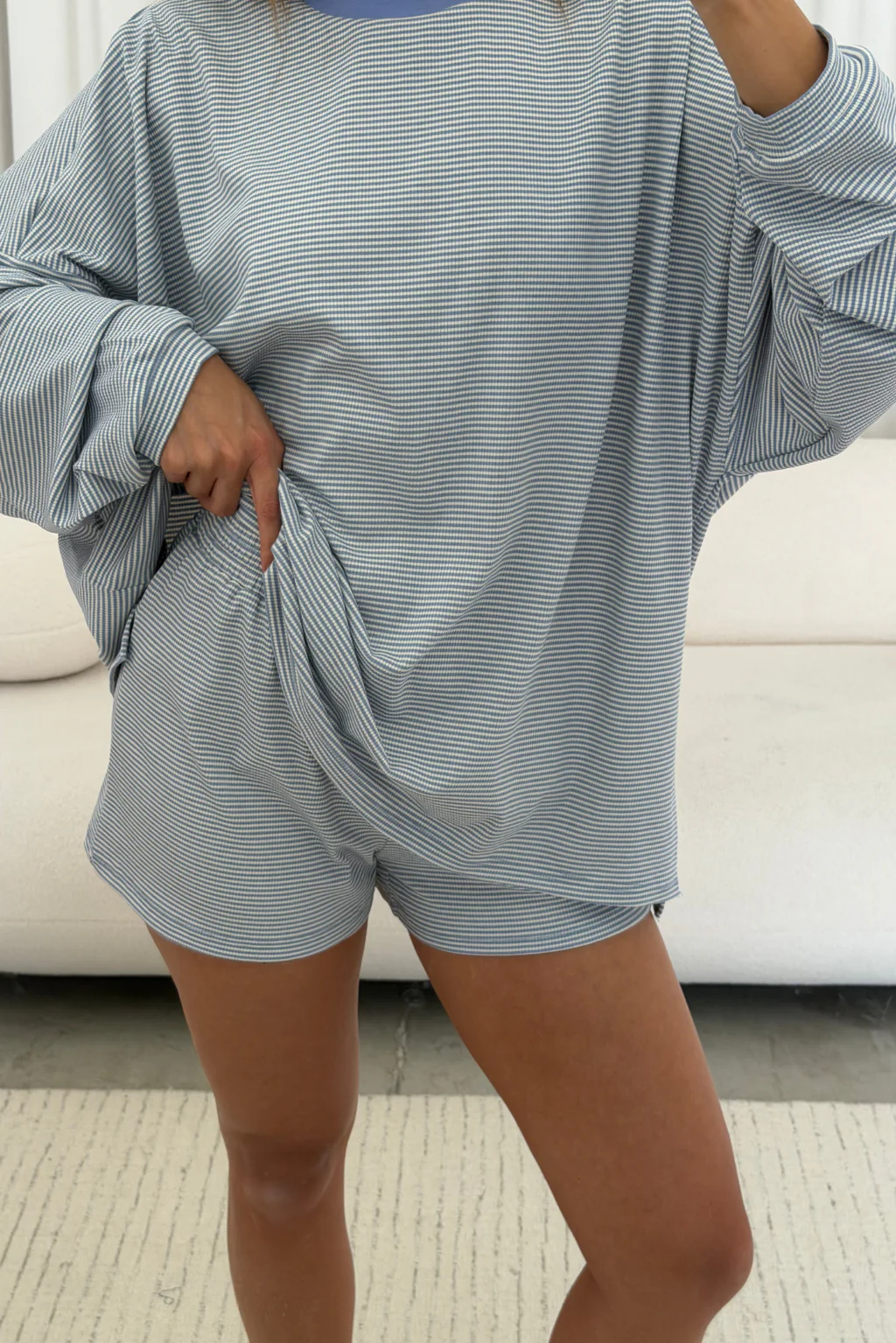 Crawford Striped Ribbed Shorts in Periwinkle