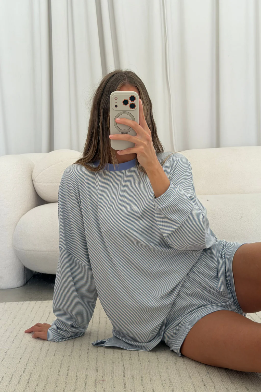 Crawford Striped Ribbed Shorts in Periwinkle - Image 4