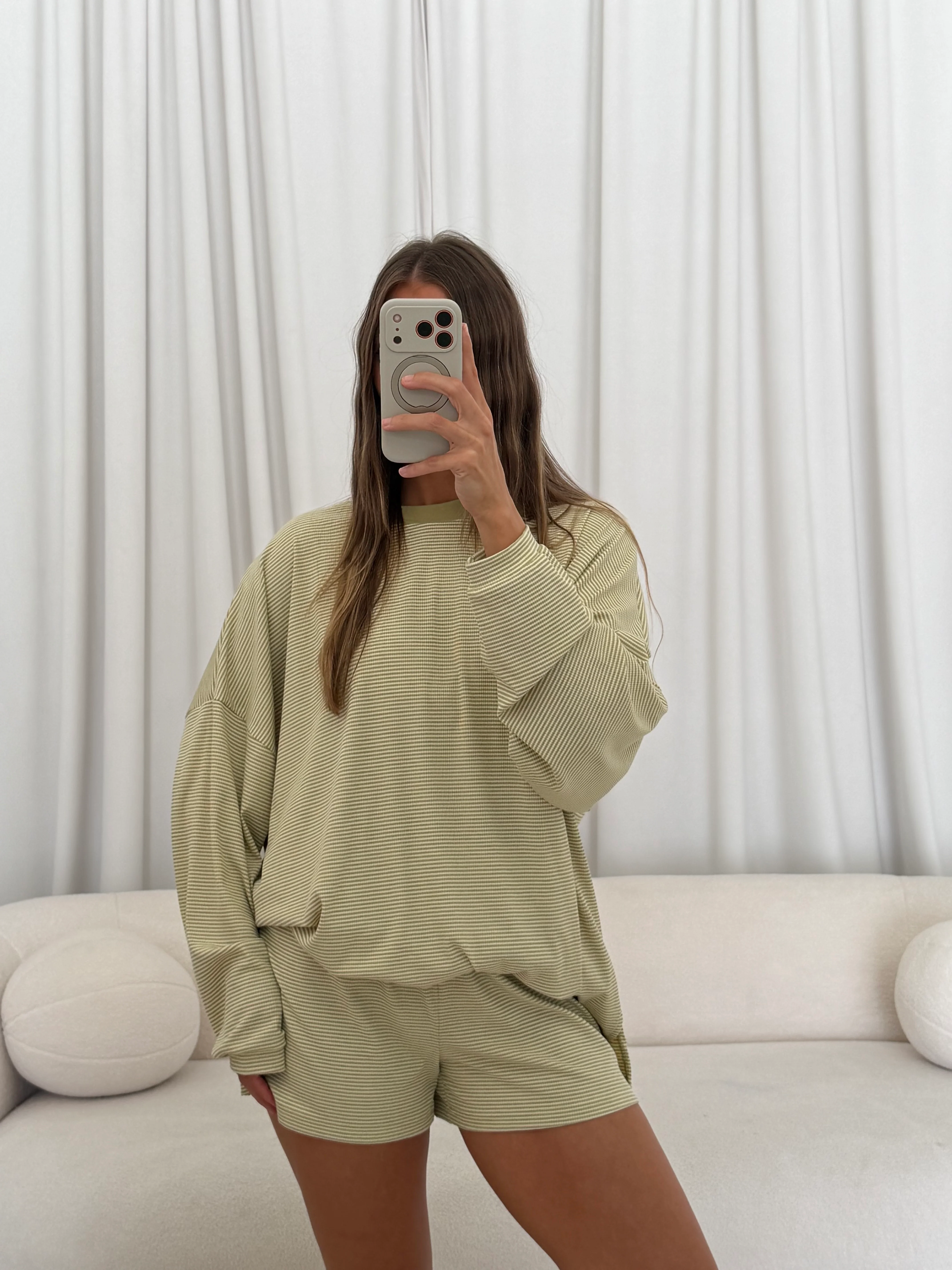 Crawford Striped Ribbed Shorts in Sage - Image 3