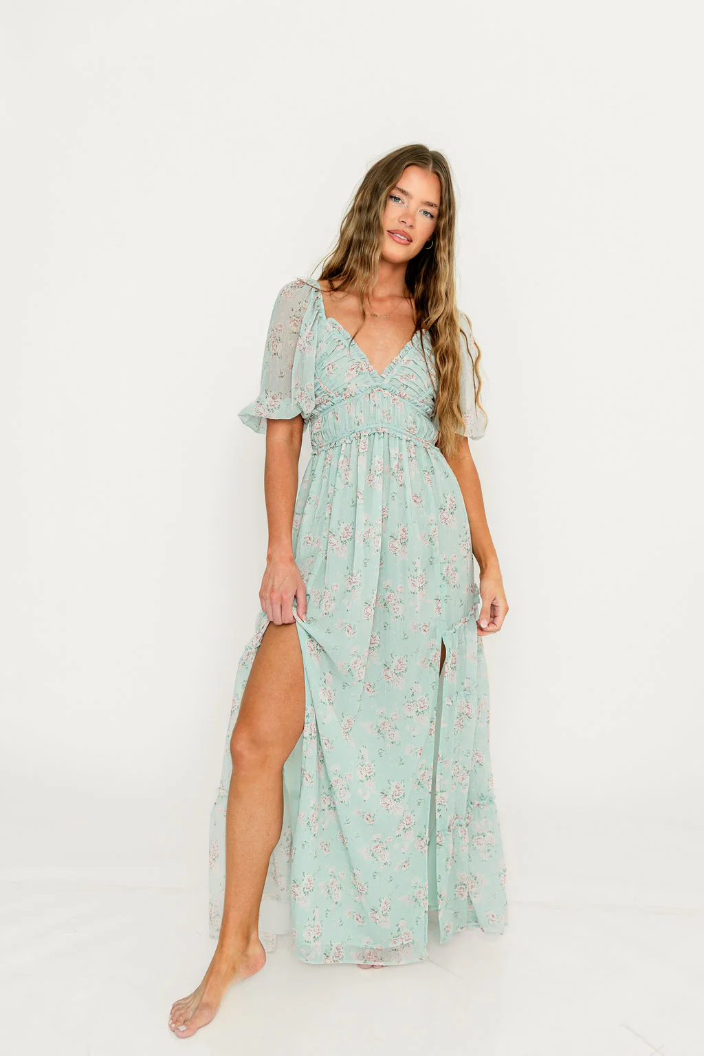 Daphne Maxi Dress in Mint/Pink Floral - Bump Friendly