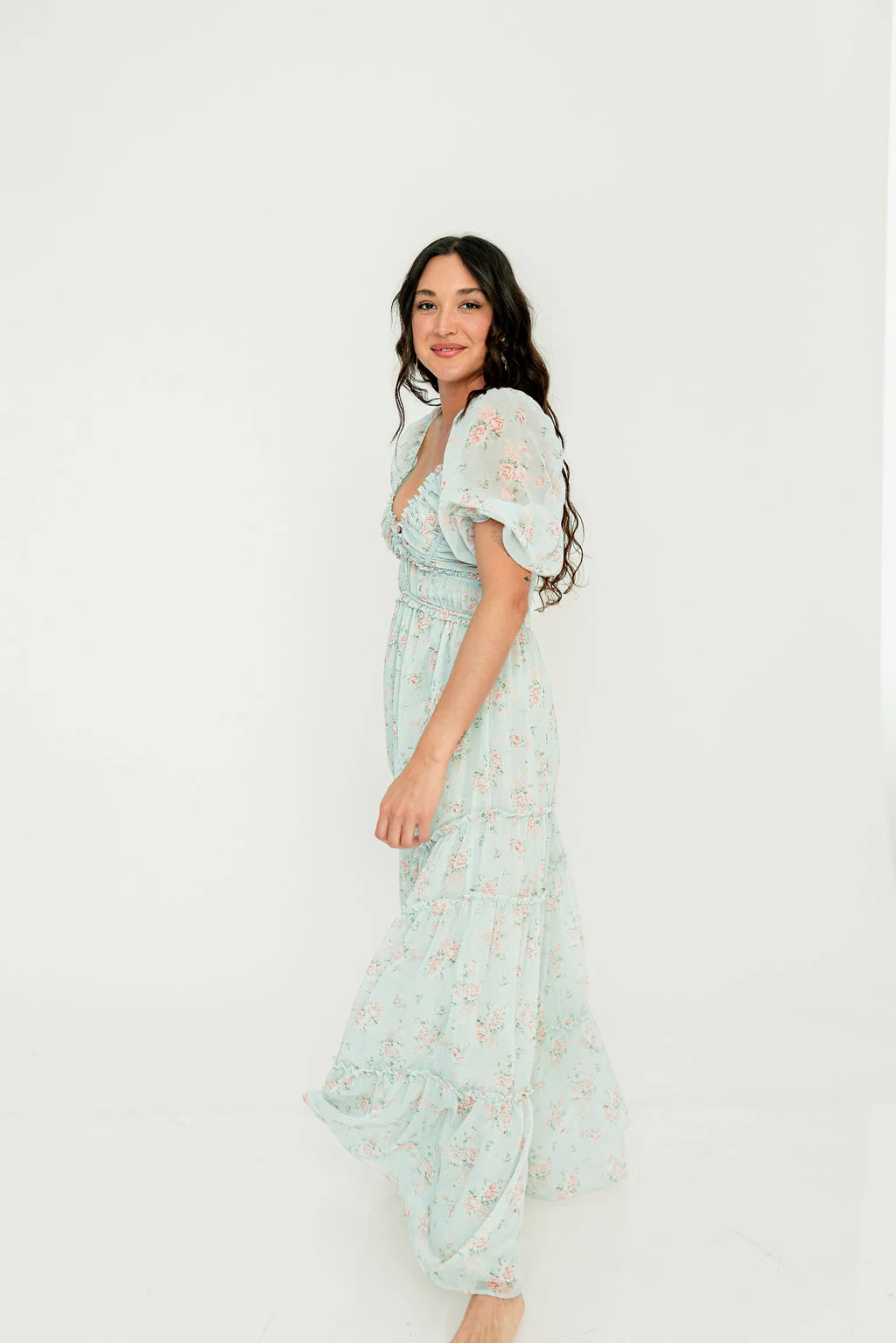 Daphne Maxi Dress in Mint/Pink Floral - Bump Friendly - Image 15