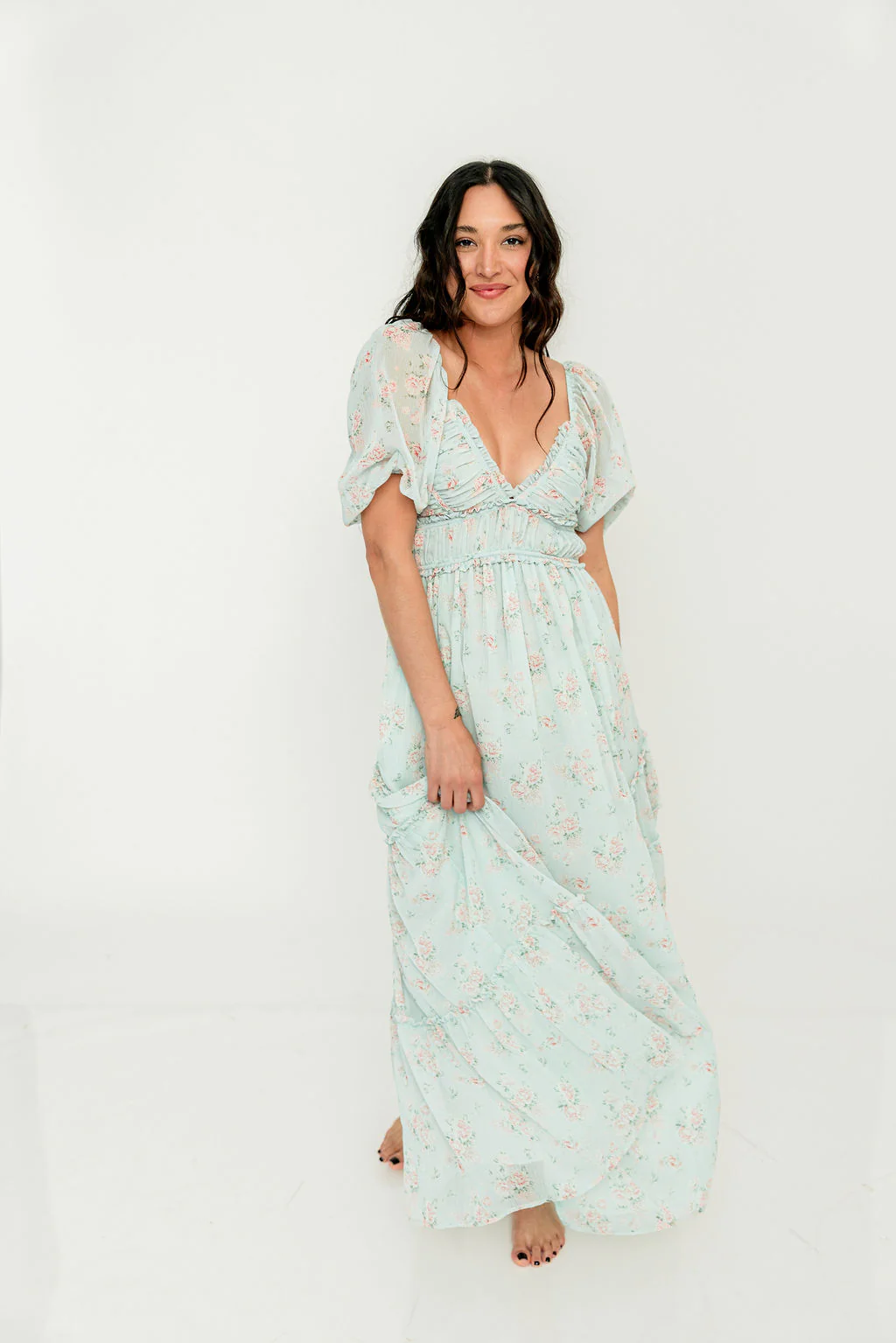 Daphne Maxi Dress in Mint/Pink Floral - Bump Friendly - Image 17