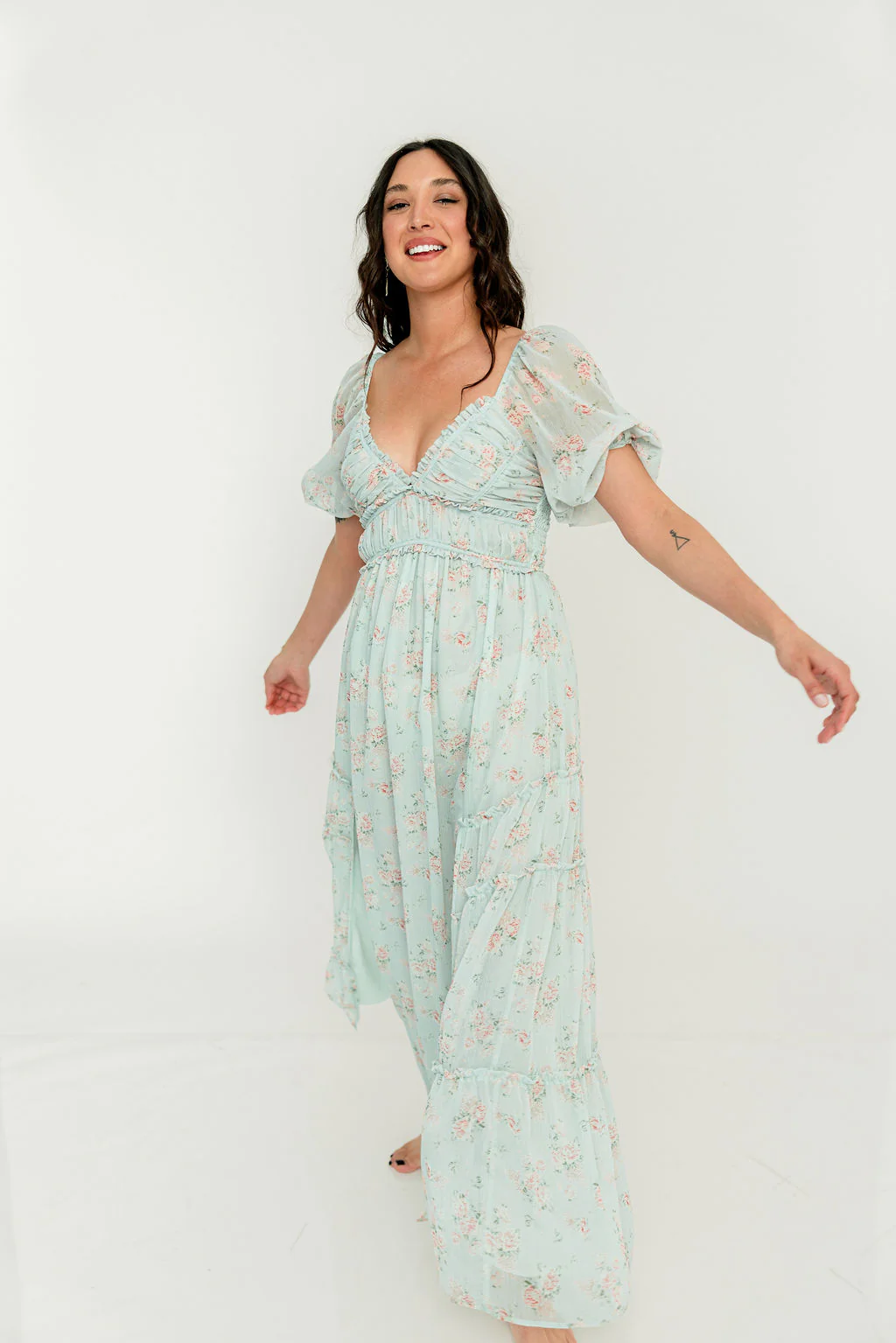 Daphne Maxi Dress in Mint/Pink Floral - Bump Friendly - Image 18