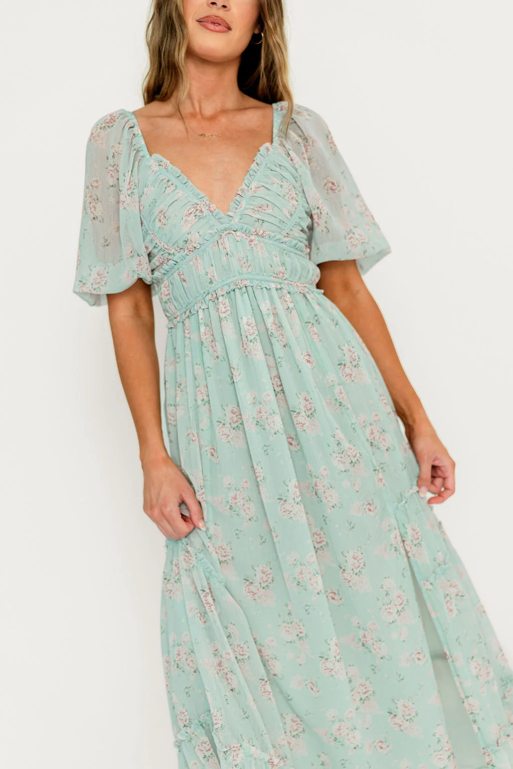 Daphne Maxi Dress in Mint/Pink Floral - Bump Friendly - Image 3