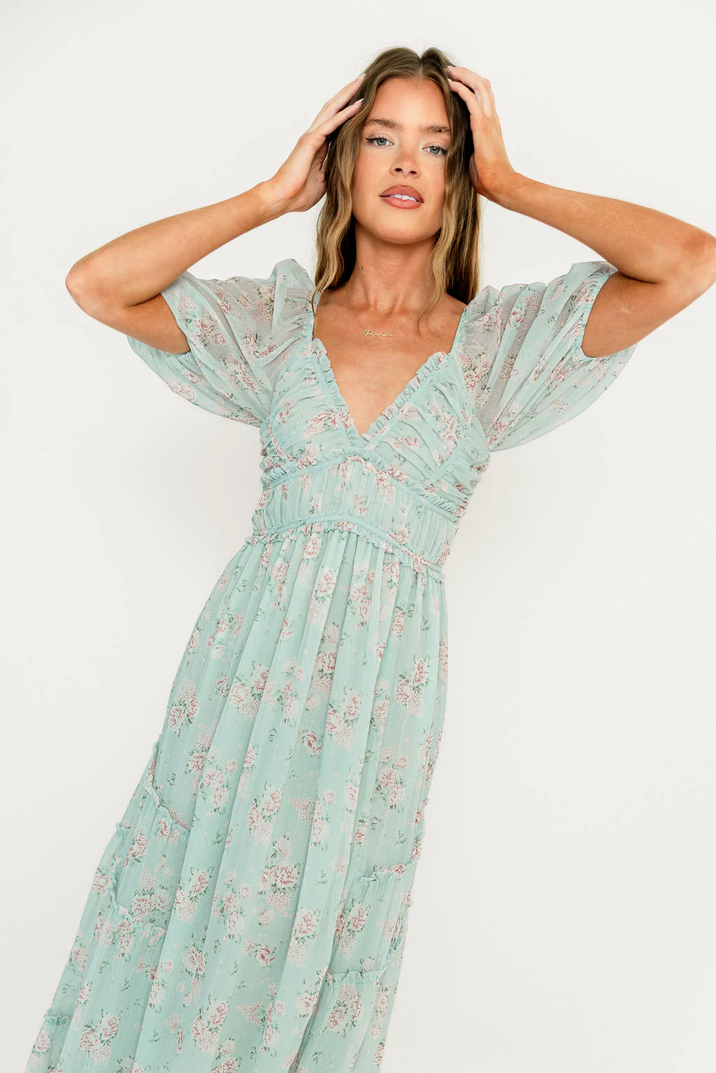 Daphne Maxi Dress in Mint/Pink Floral - Bump Friendly - Image 6